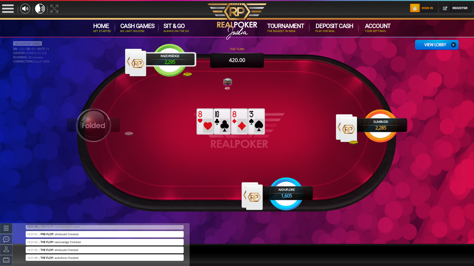 10 player texas holdem table at real poker with the table id 259912