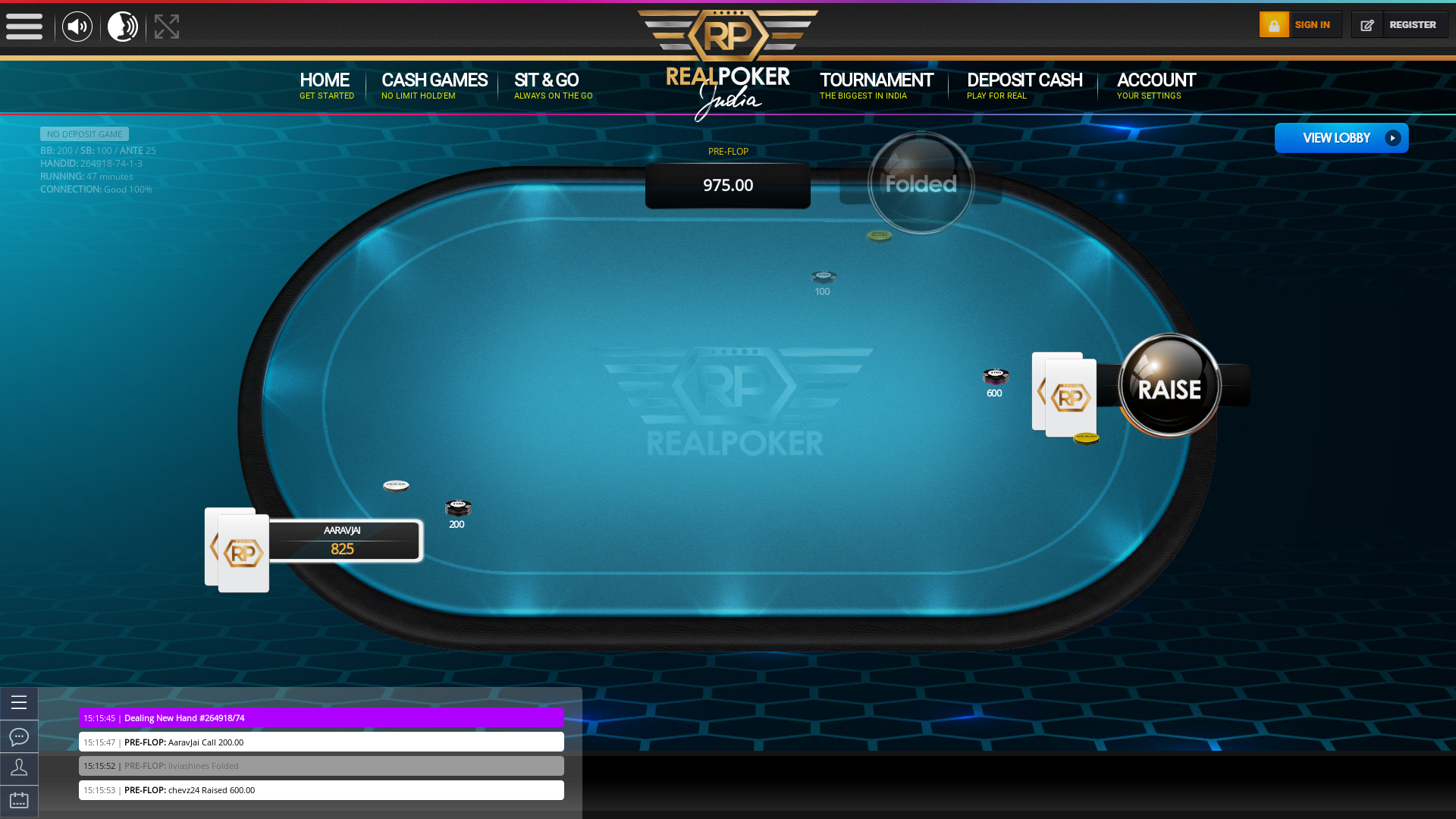 10 player texas holdem table at real poker with the table id 264918