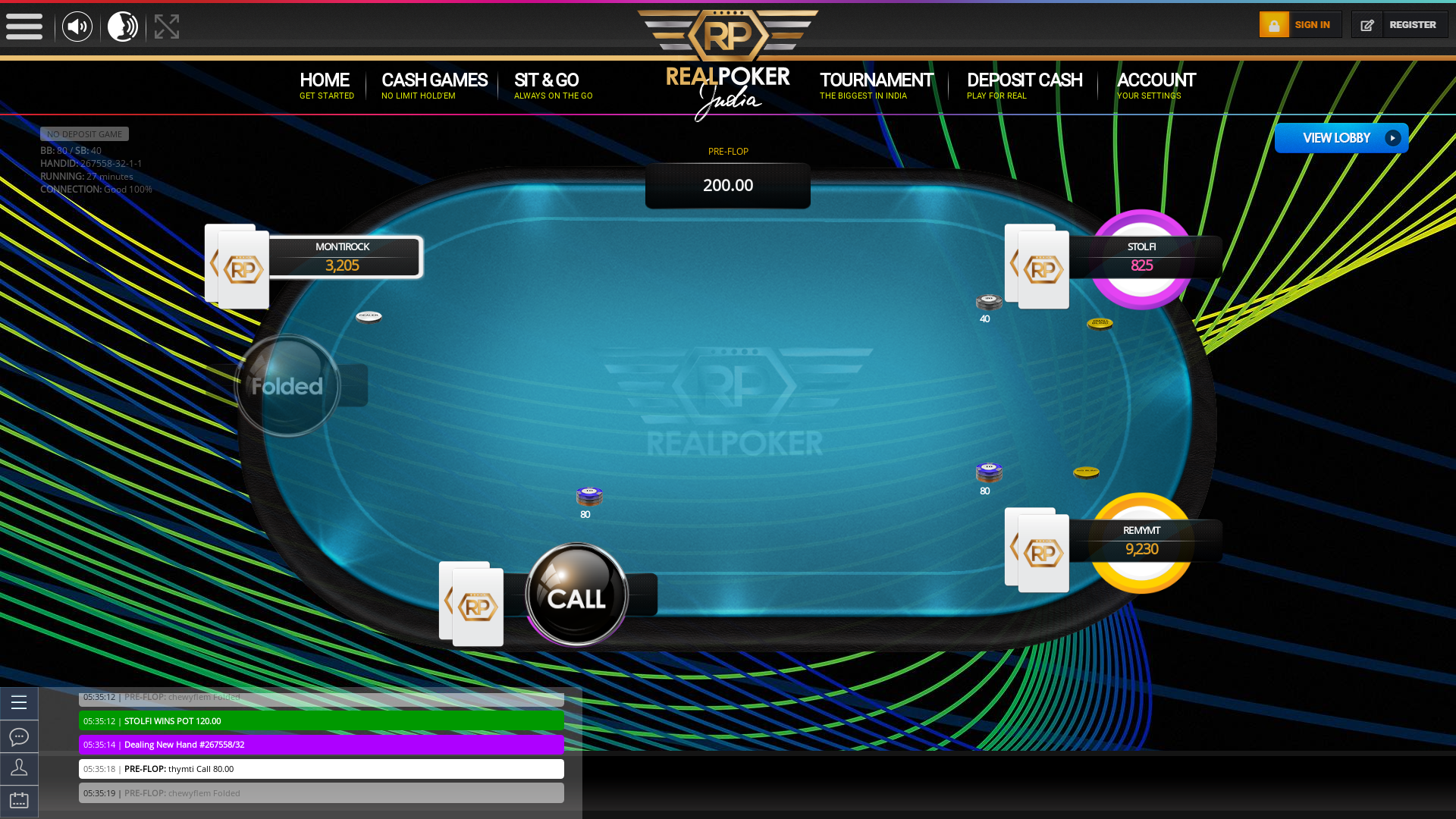 10 player texas holdem table at real poker with the table id 267558