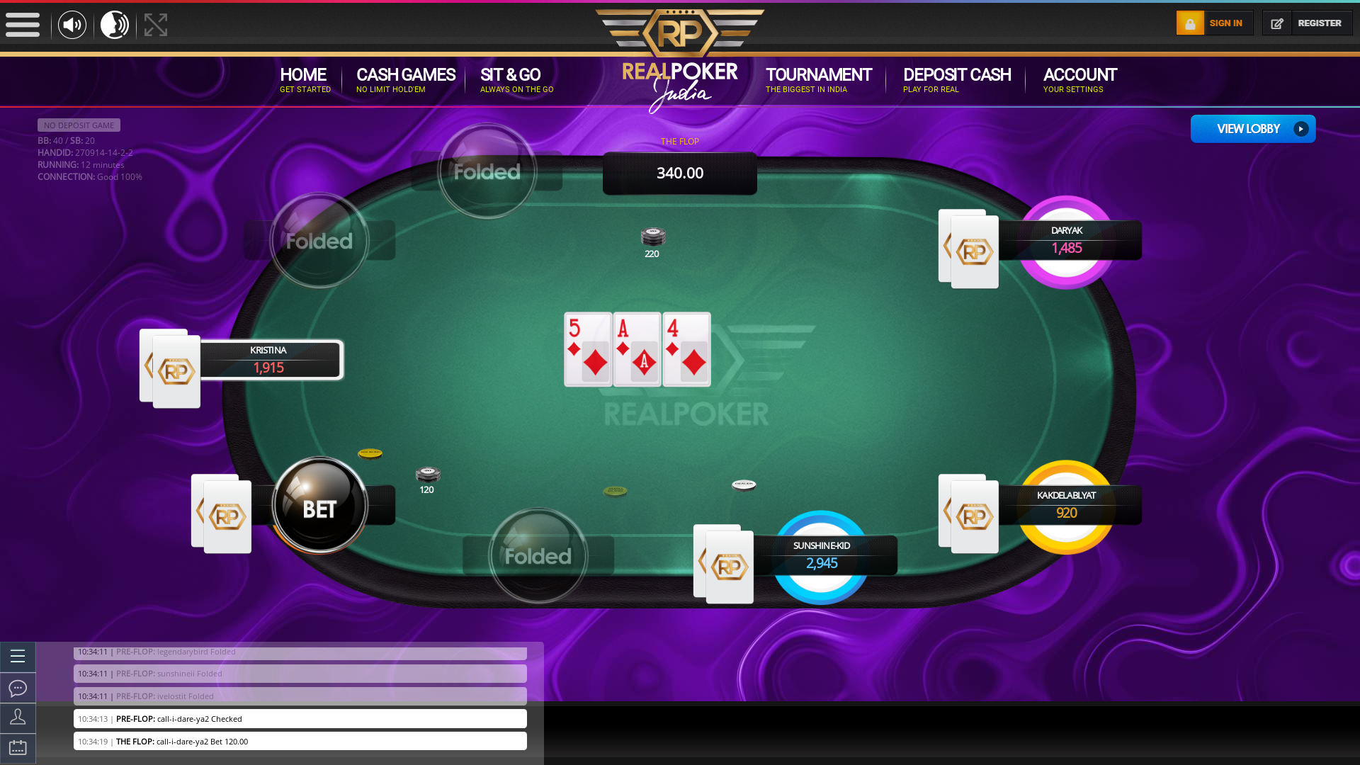 10 player texas holdem table at real poker with the table id 270914
