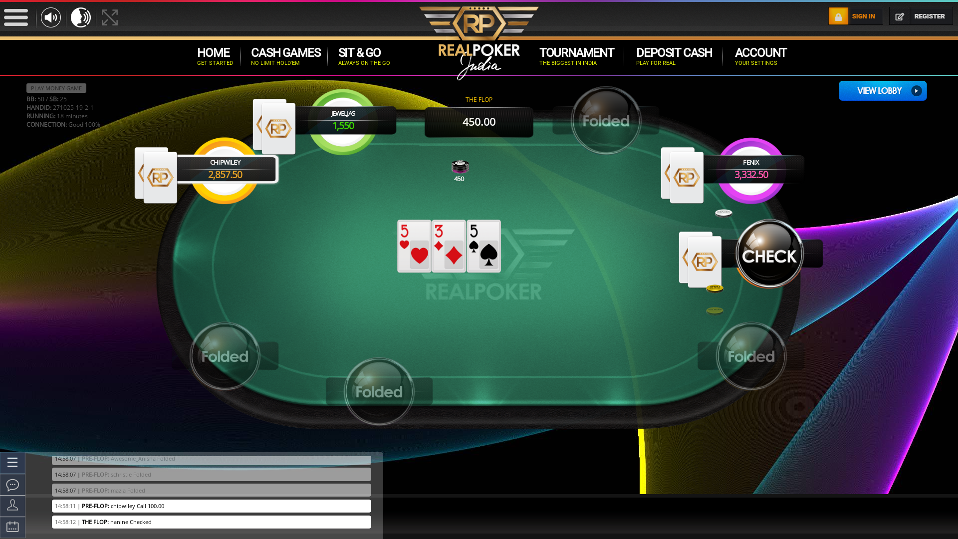 10 player texas holdem table at real poker with the table id 271025