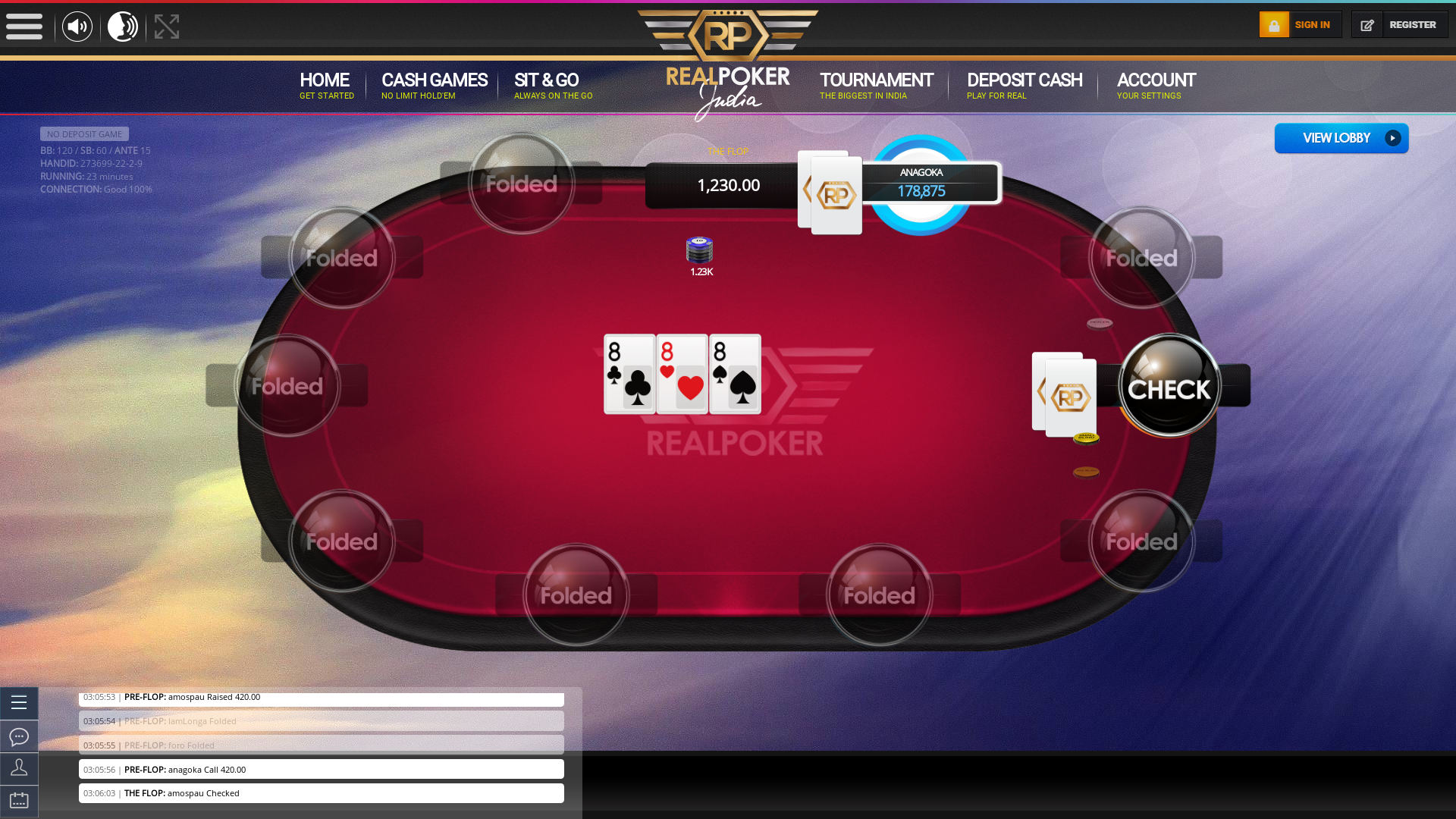 10 player texas holdem table at real poker with the table id 273699