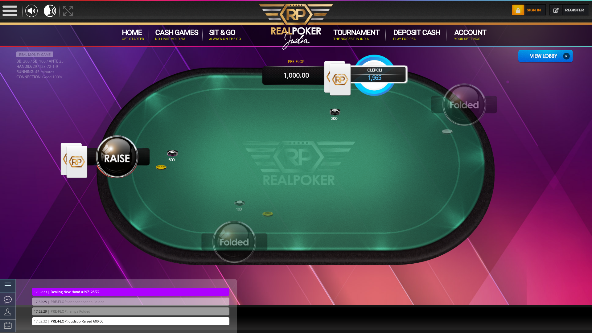 10 player texas holdem table at real poker with the table id 297128