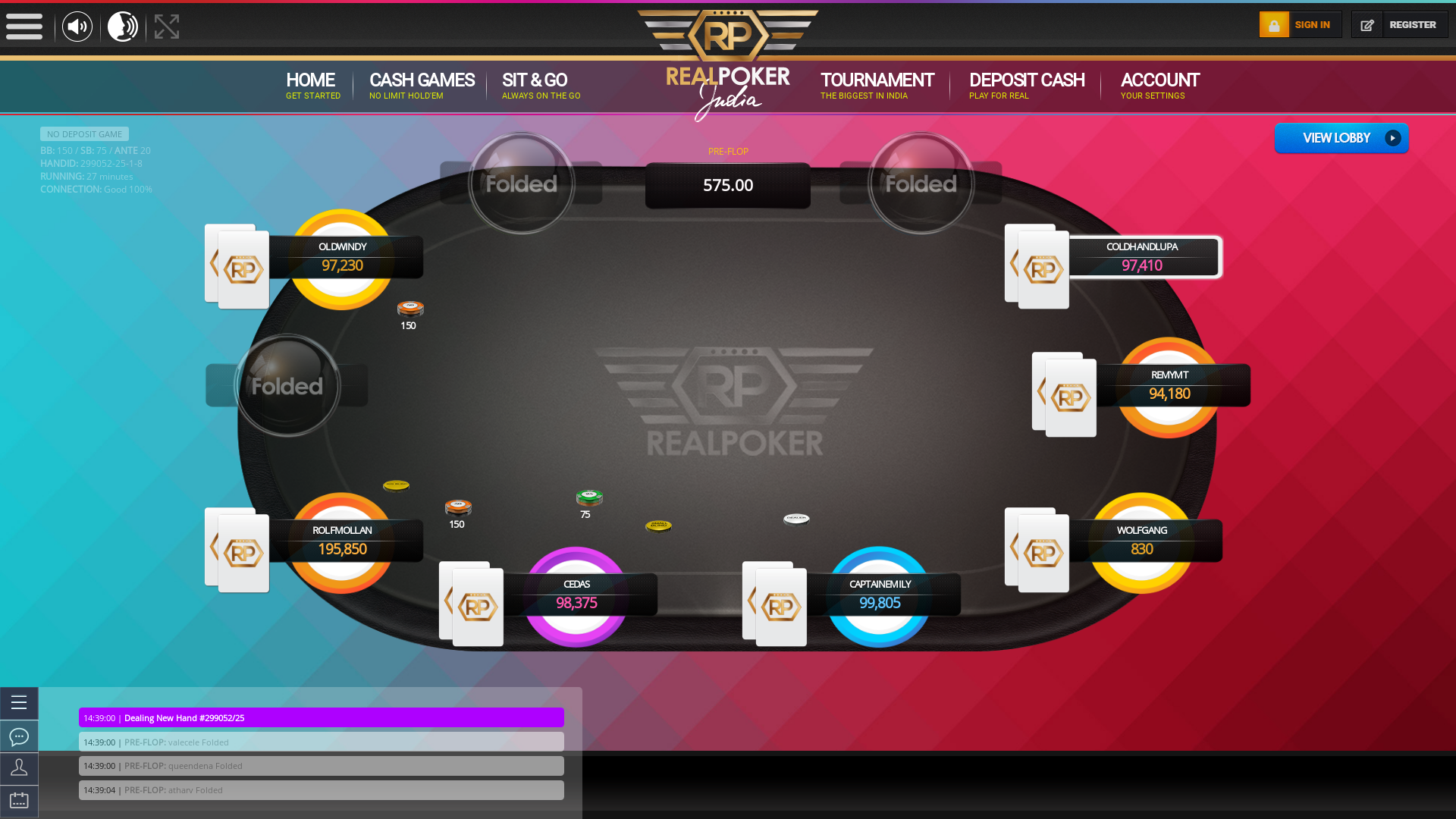 10 player texas holdem table at real poker with the table id 299052