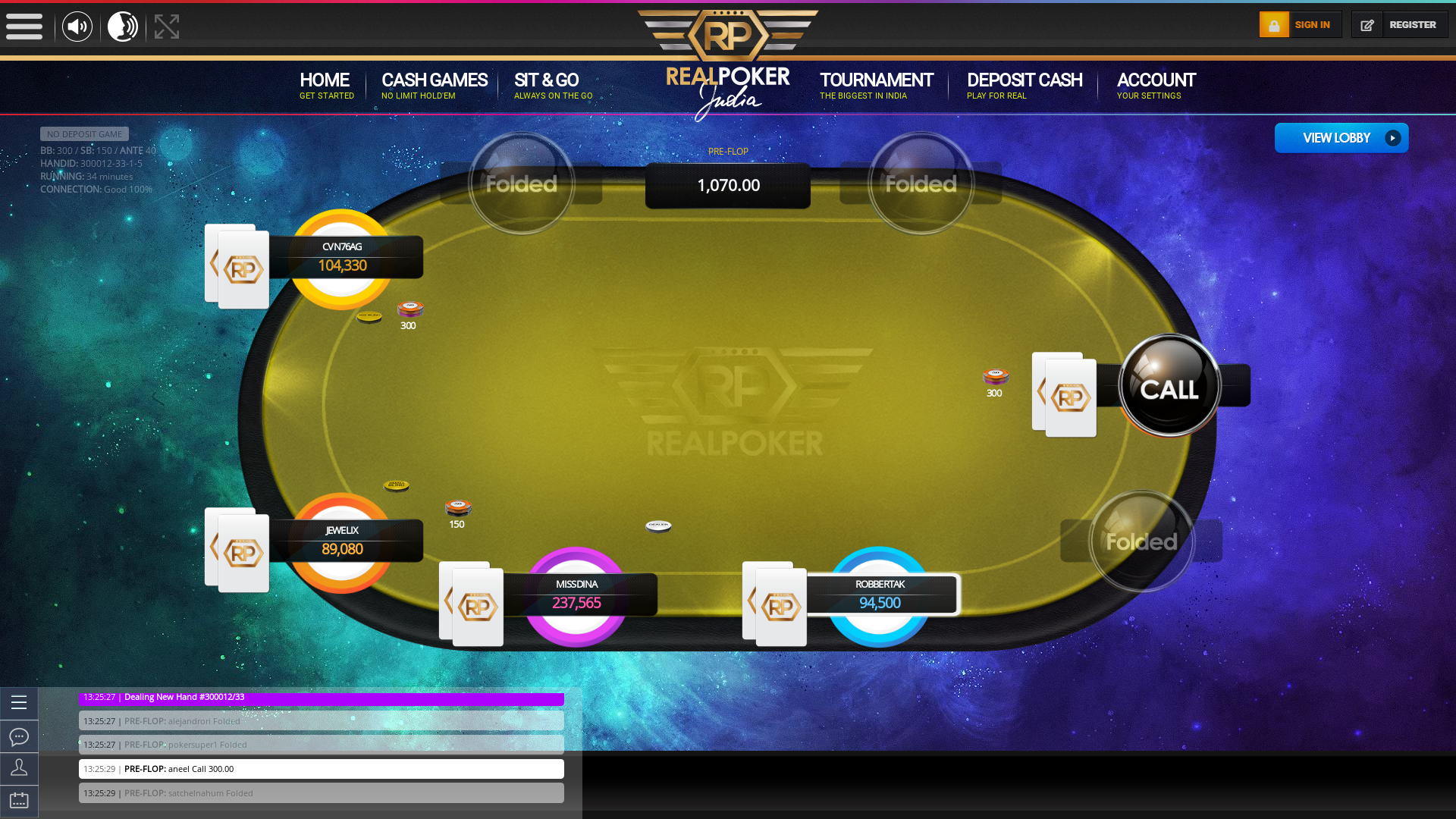 10 player texas holdem table at real poker with the table id 300012