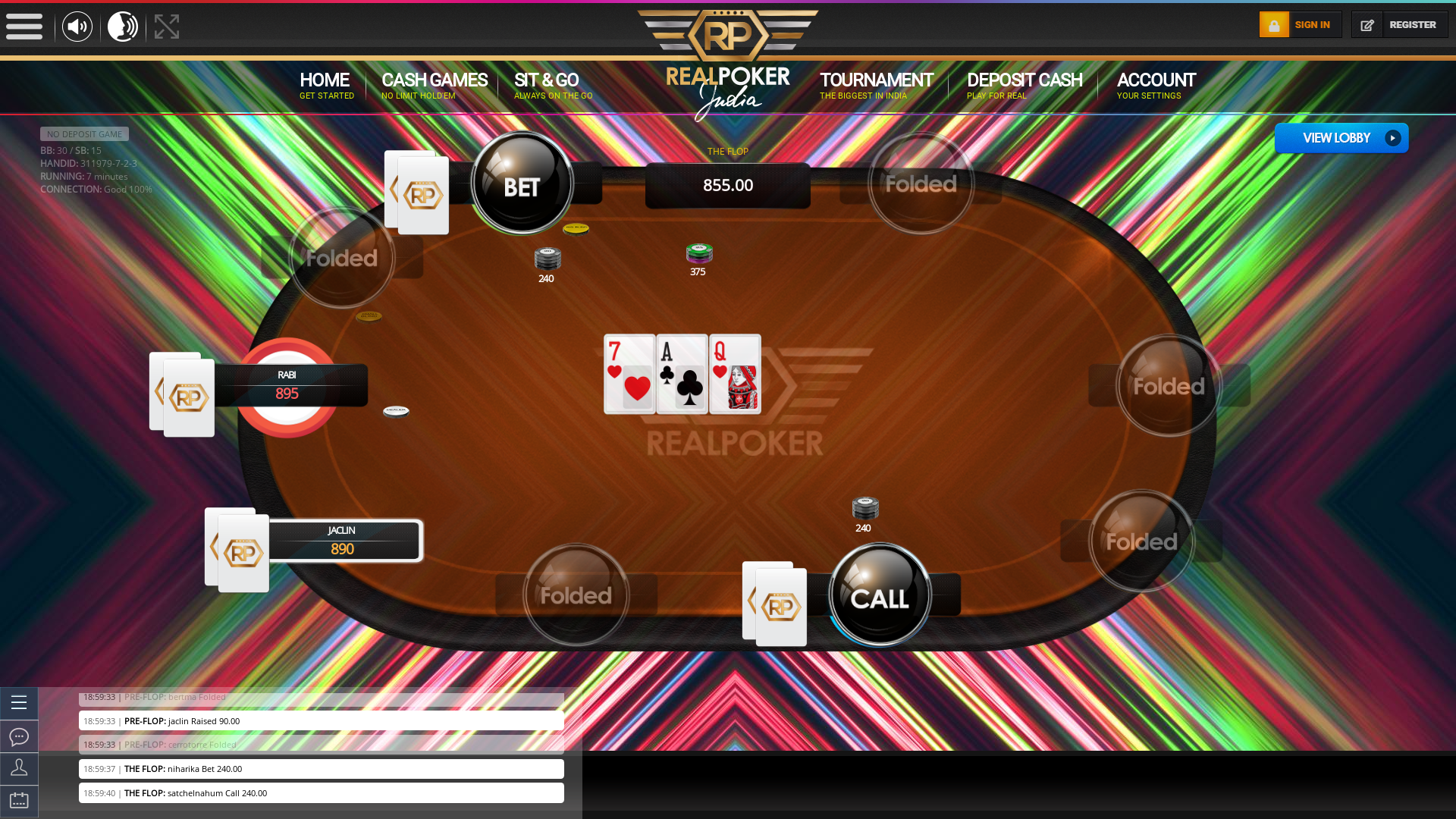 10 player texas holdem table at real poker with the table id 311979