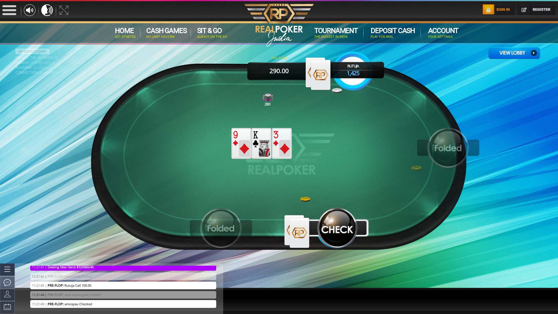 10 player texas holdem table at real poker with the table id 320966