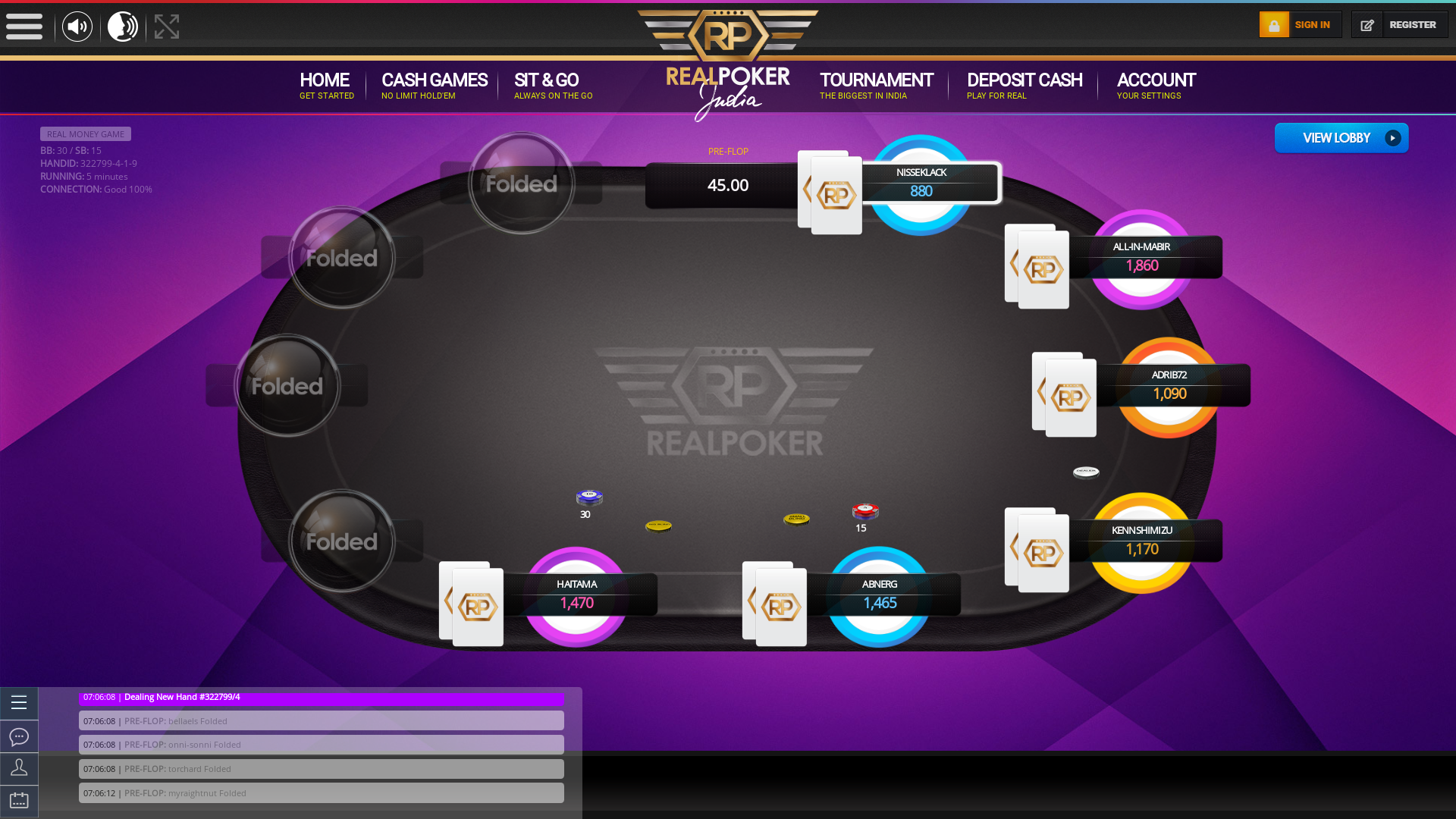 10 player texas holdem table at real poker with the table id 322799
