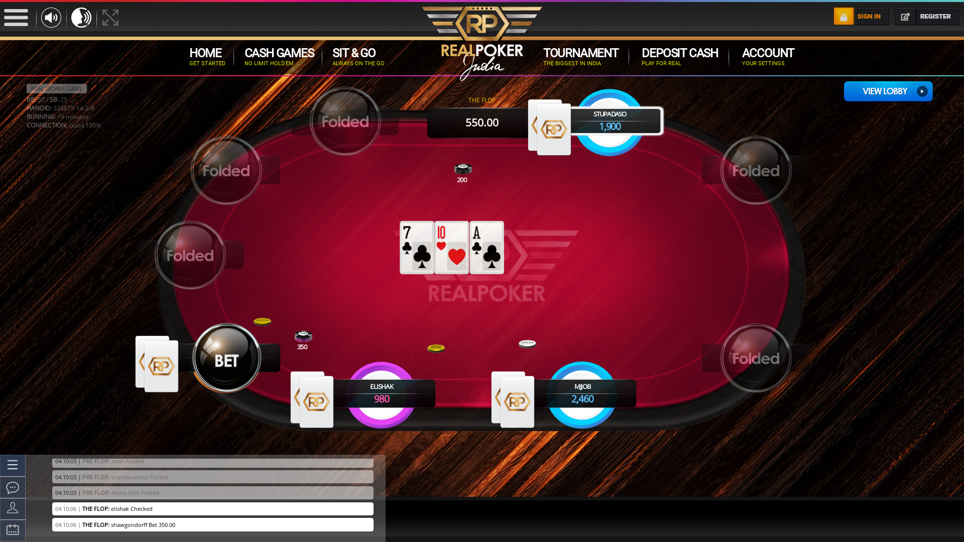 10 player texas holdem table at real poker with the table id 324675