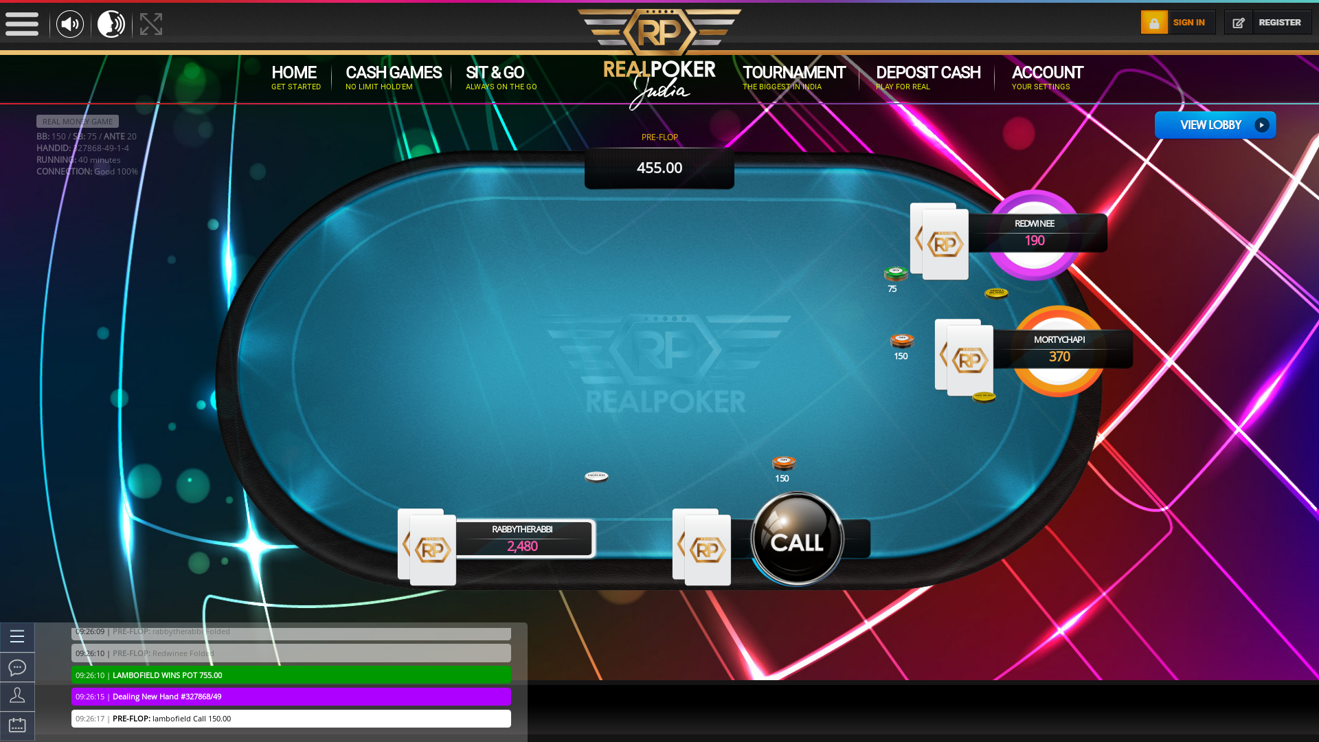 10 player texas holdem table at real poker with the table id 327868