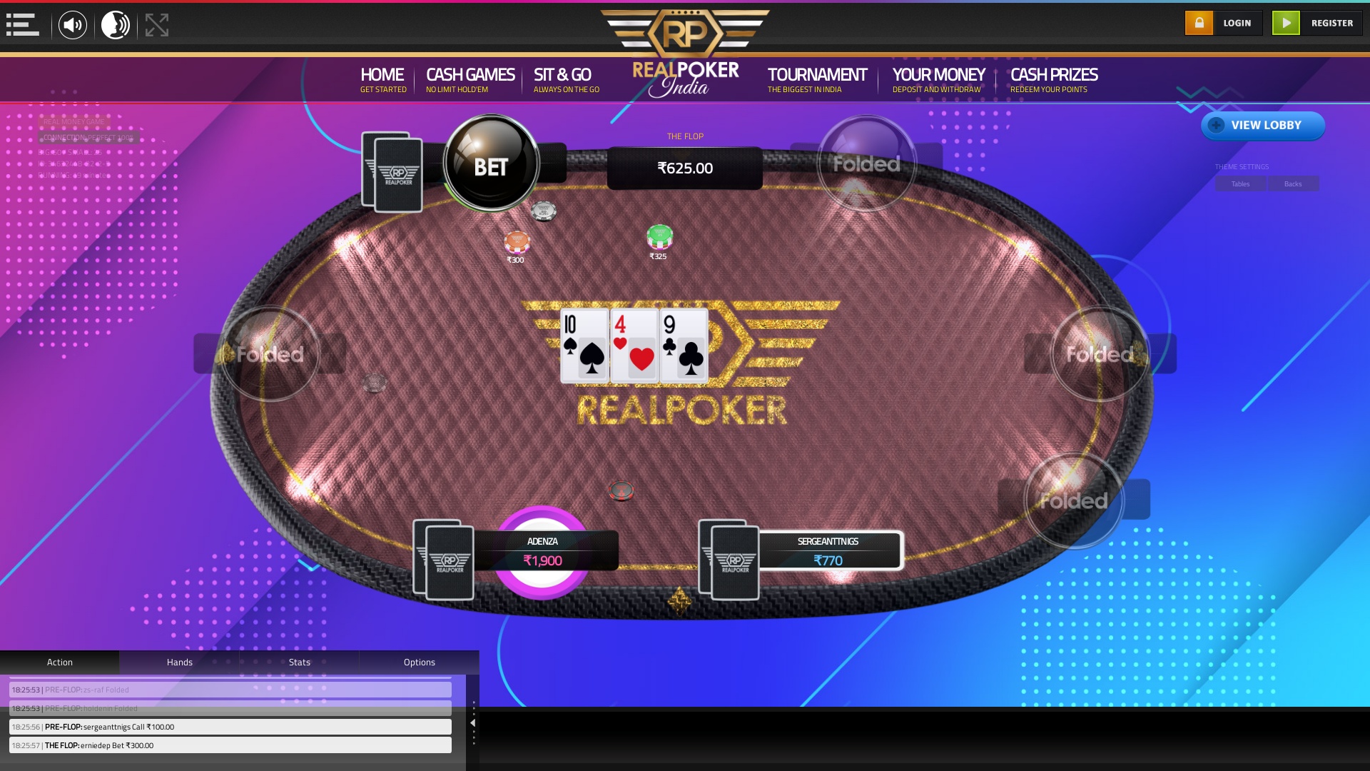10 player texas holdem table at real poker with the table id 34632448
