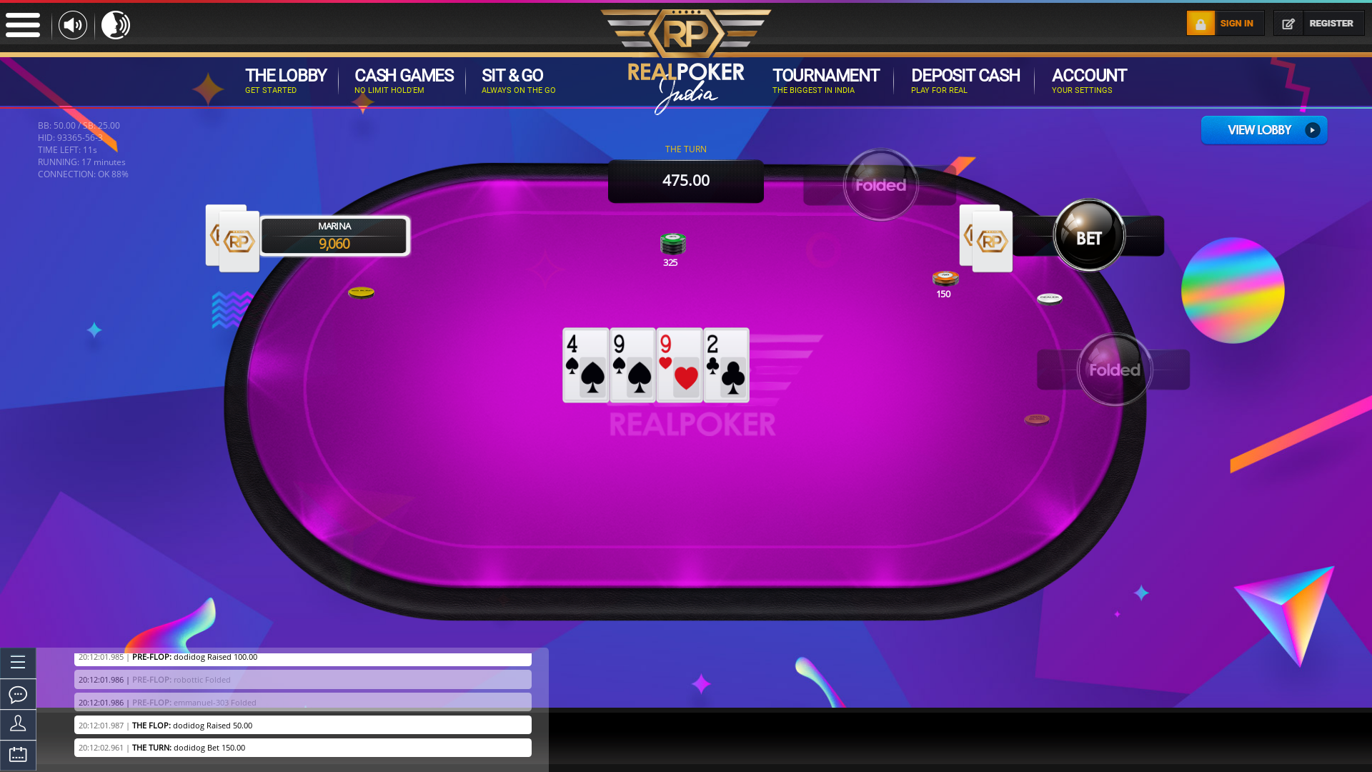 10 player texas holdem table at real poker with the table id 93365