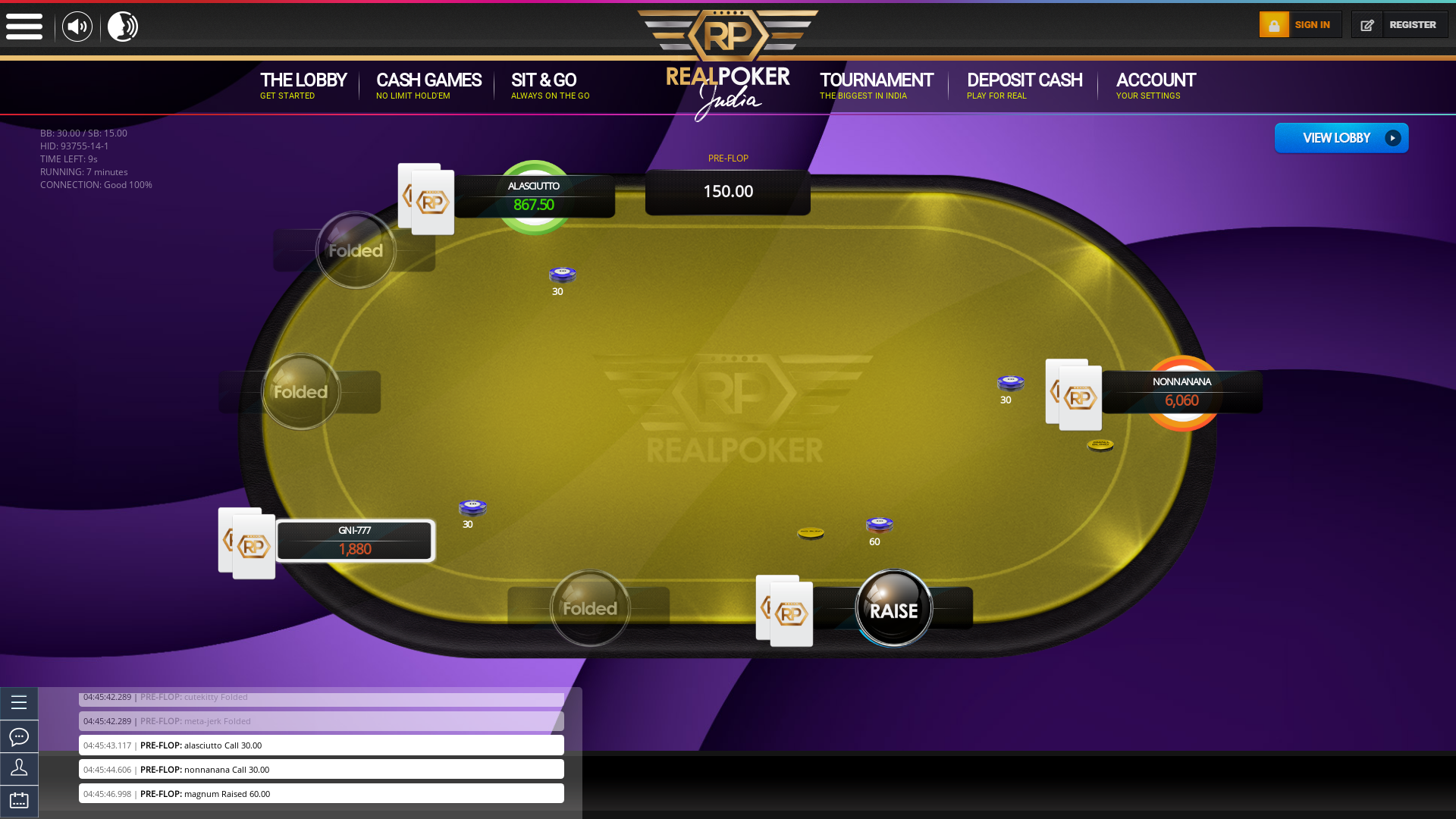 10 player texas holdem table at real poker with the table id 93755