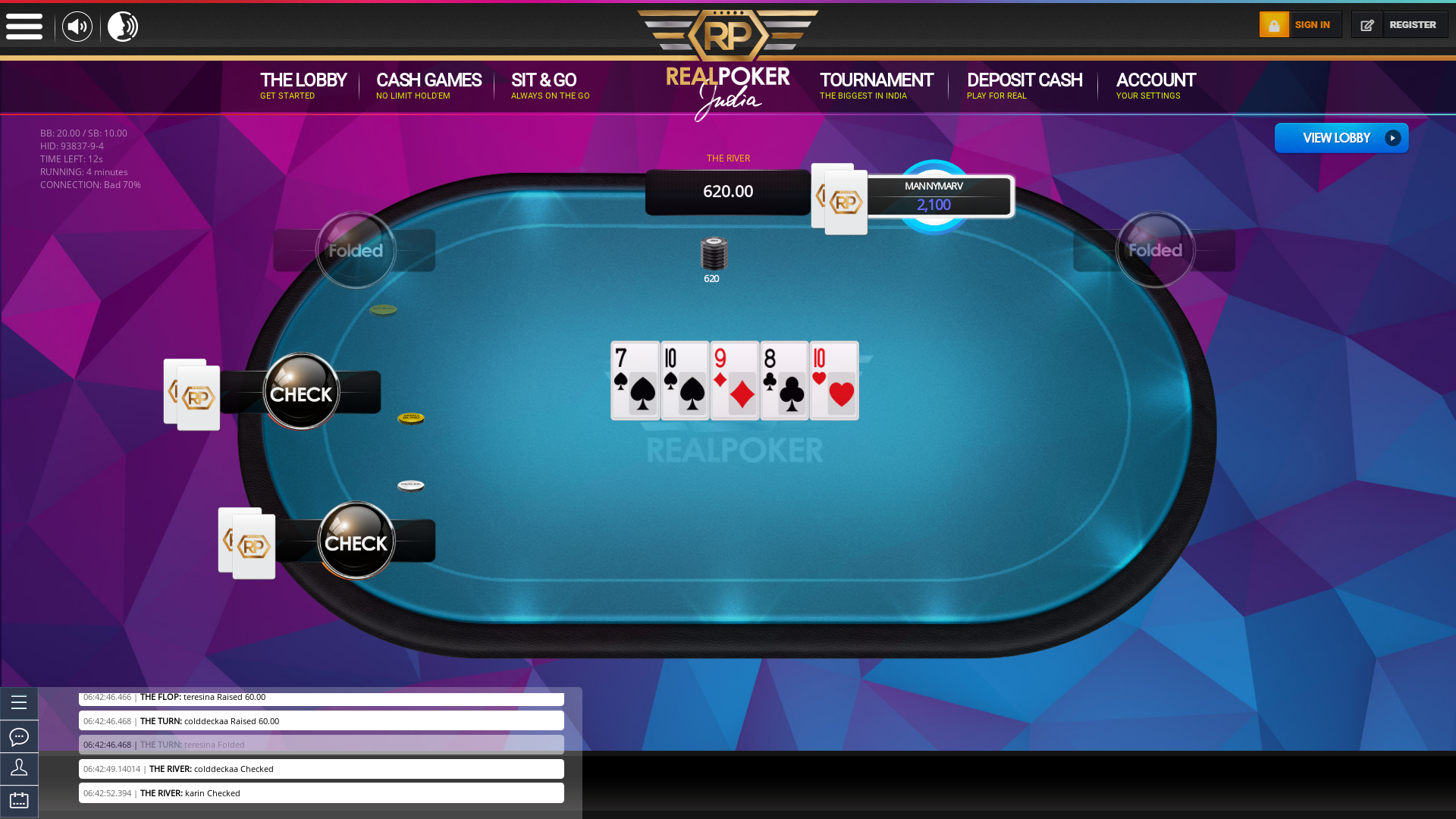 10 player texas holdem table at real poker with the table id 93837