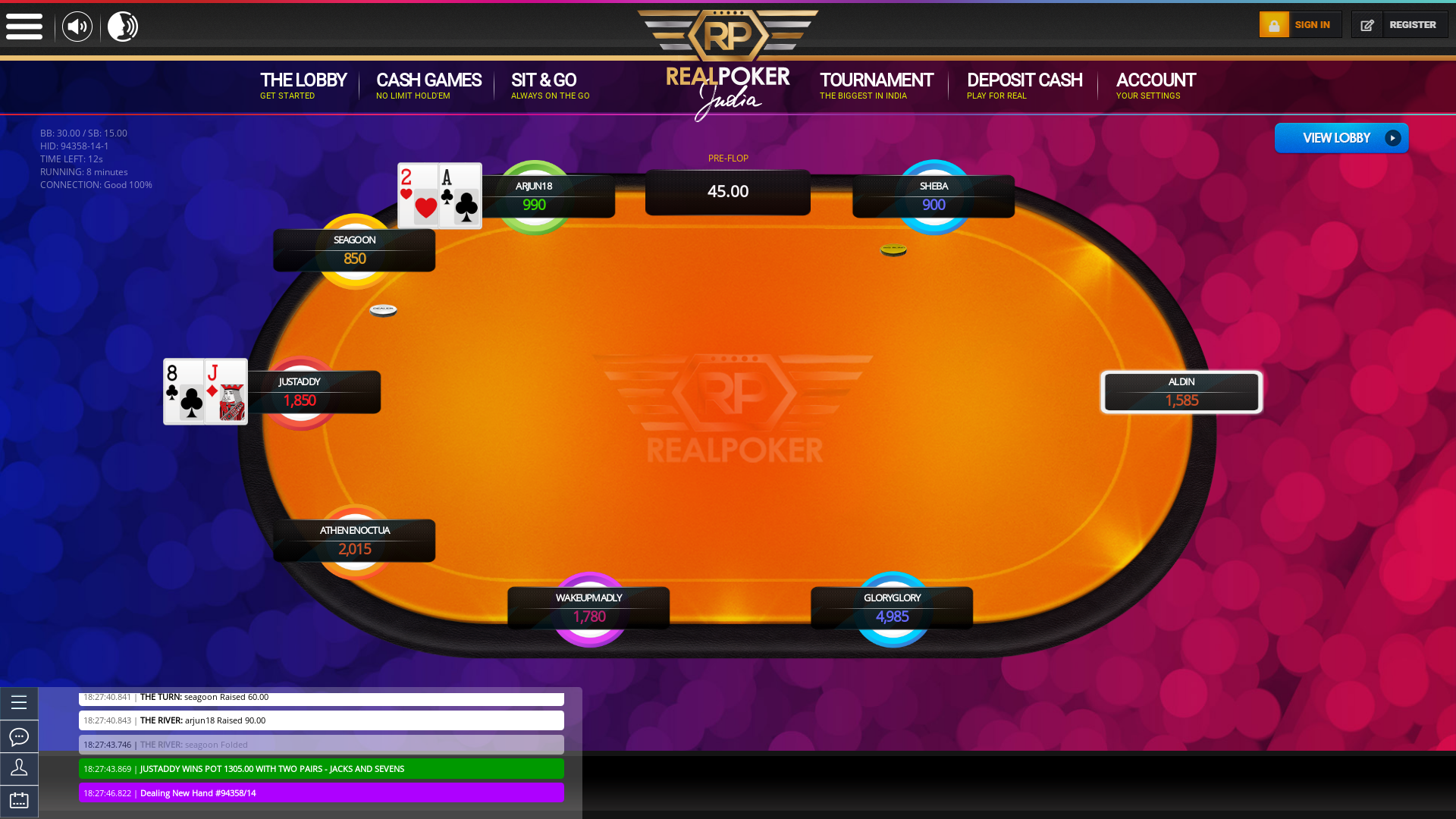 10 player texas holdem table at real poker with the table id 94358