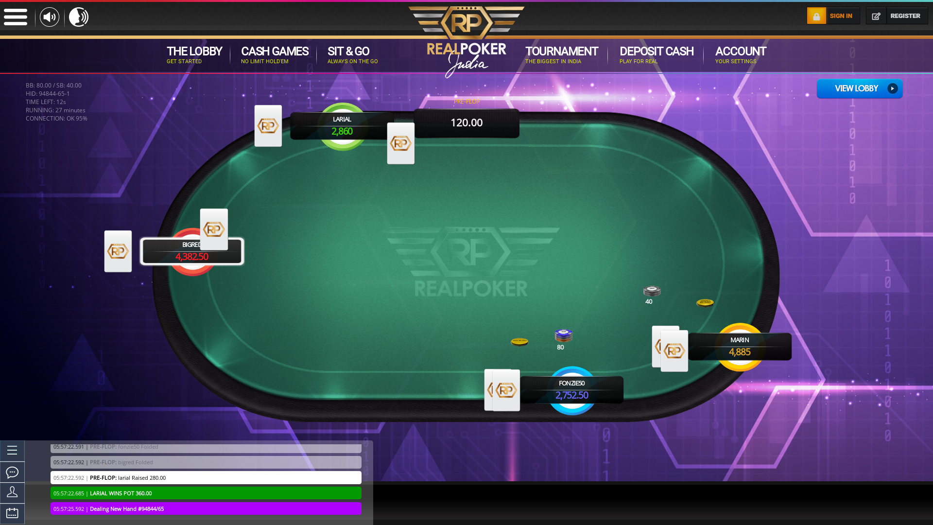 10 player texas holdem table at real poker with the table id 94844
