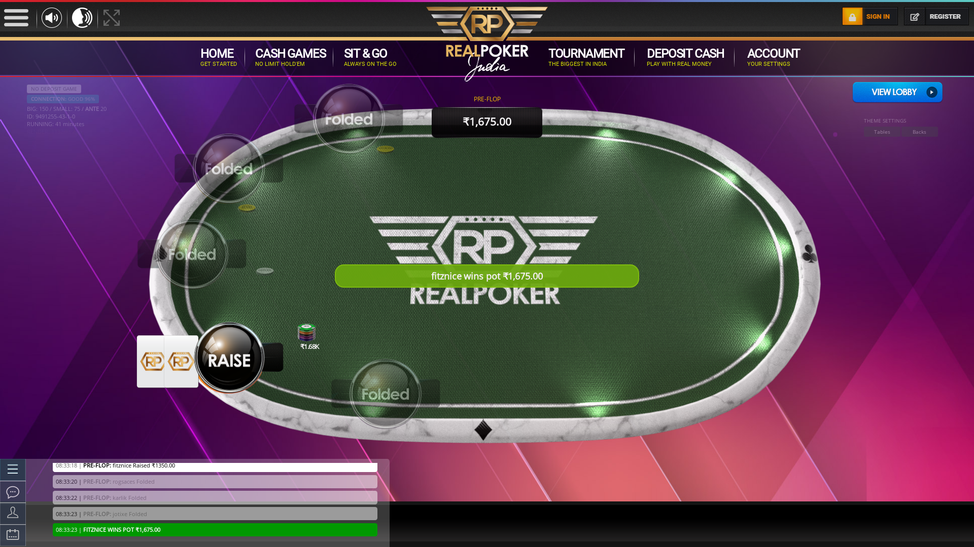 10 player texas holdem table at real poker with the table id 9491255