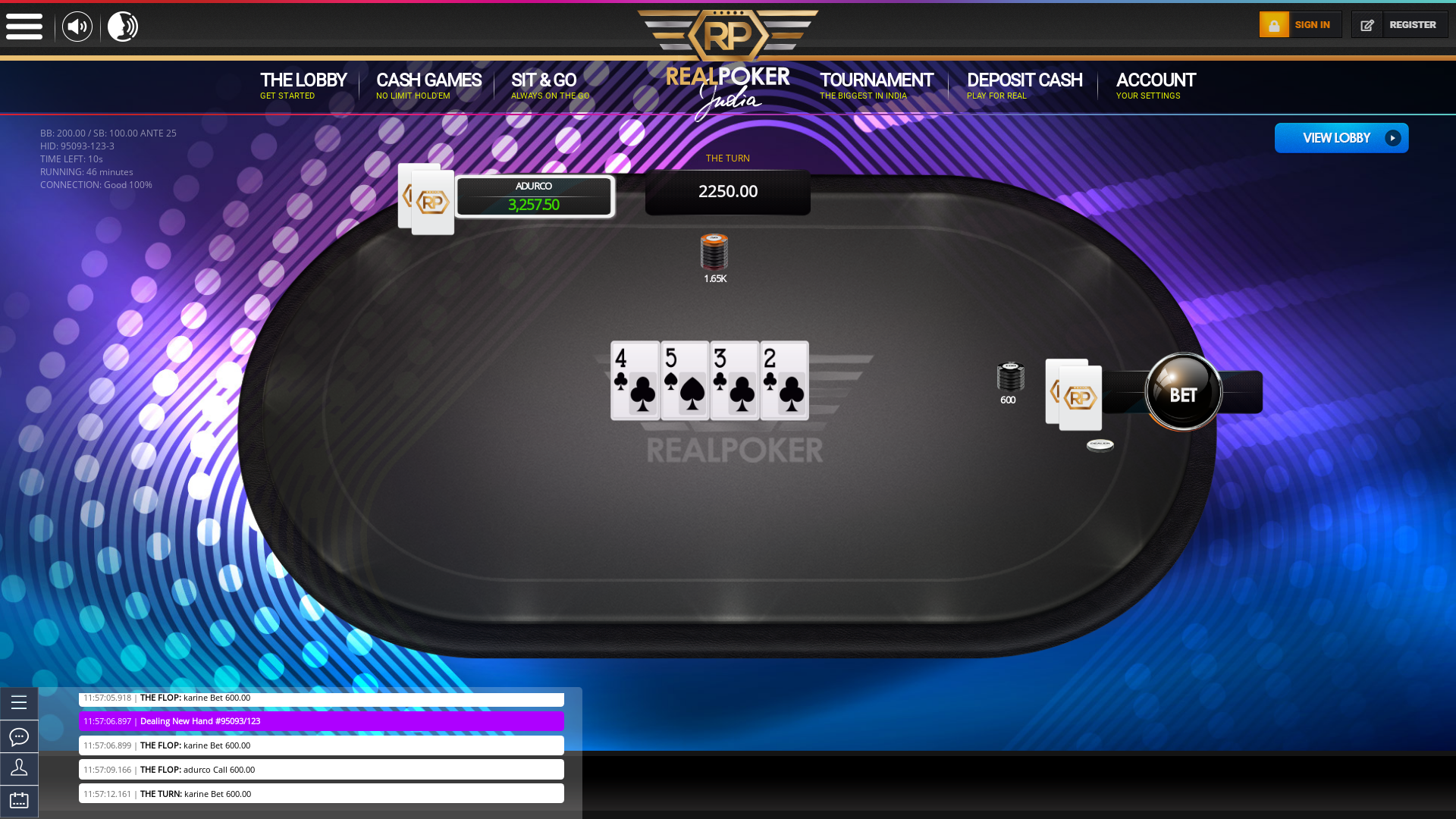 10 player texas holdem table at real poker with the table id 95093