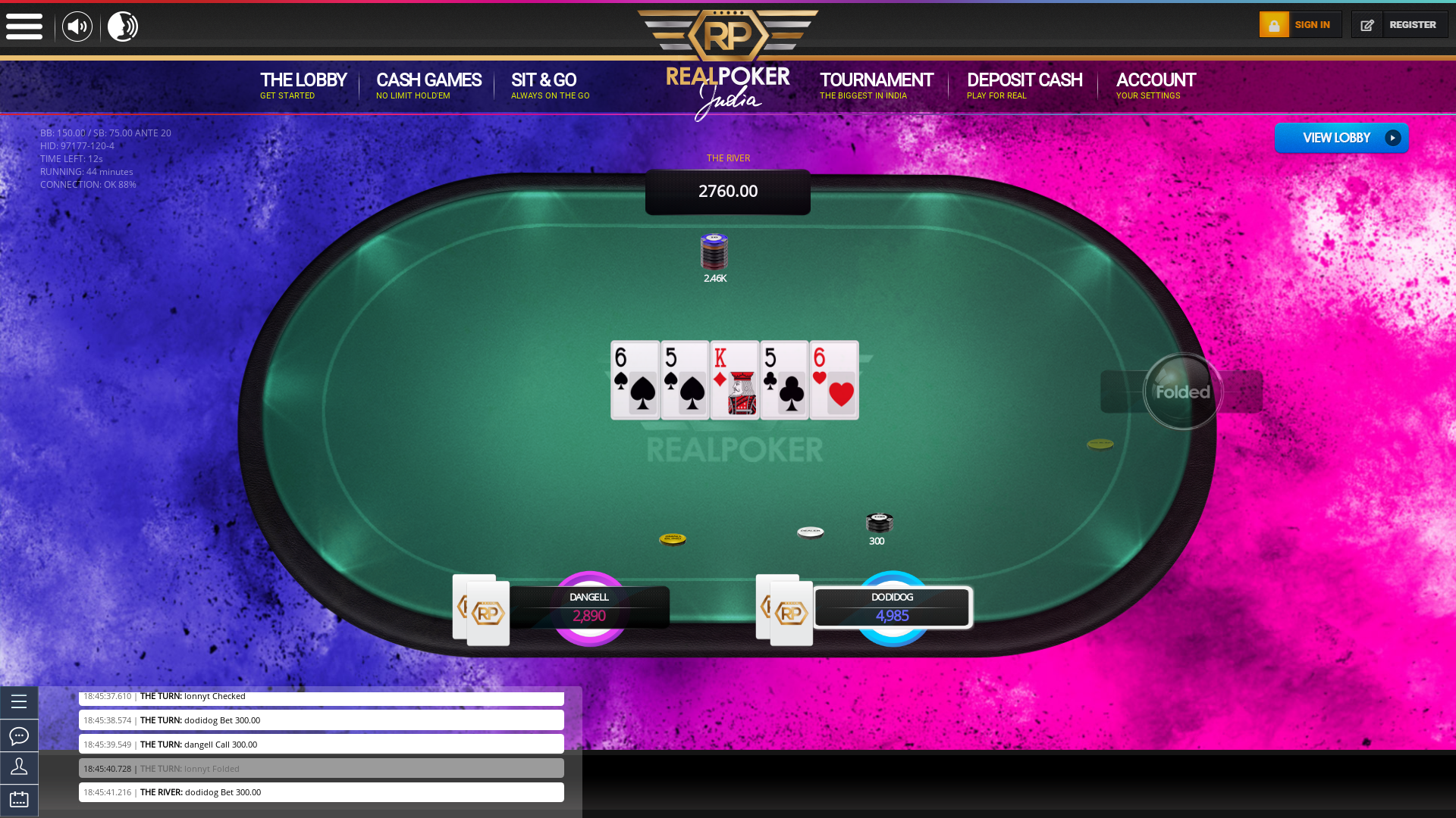 10 player texas holdem table at real poker with the table id 97177