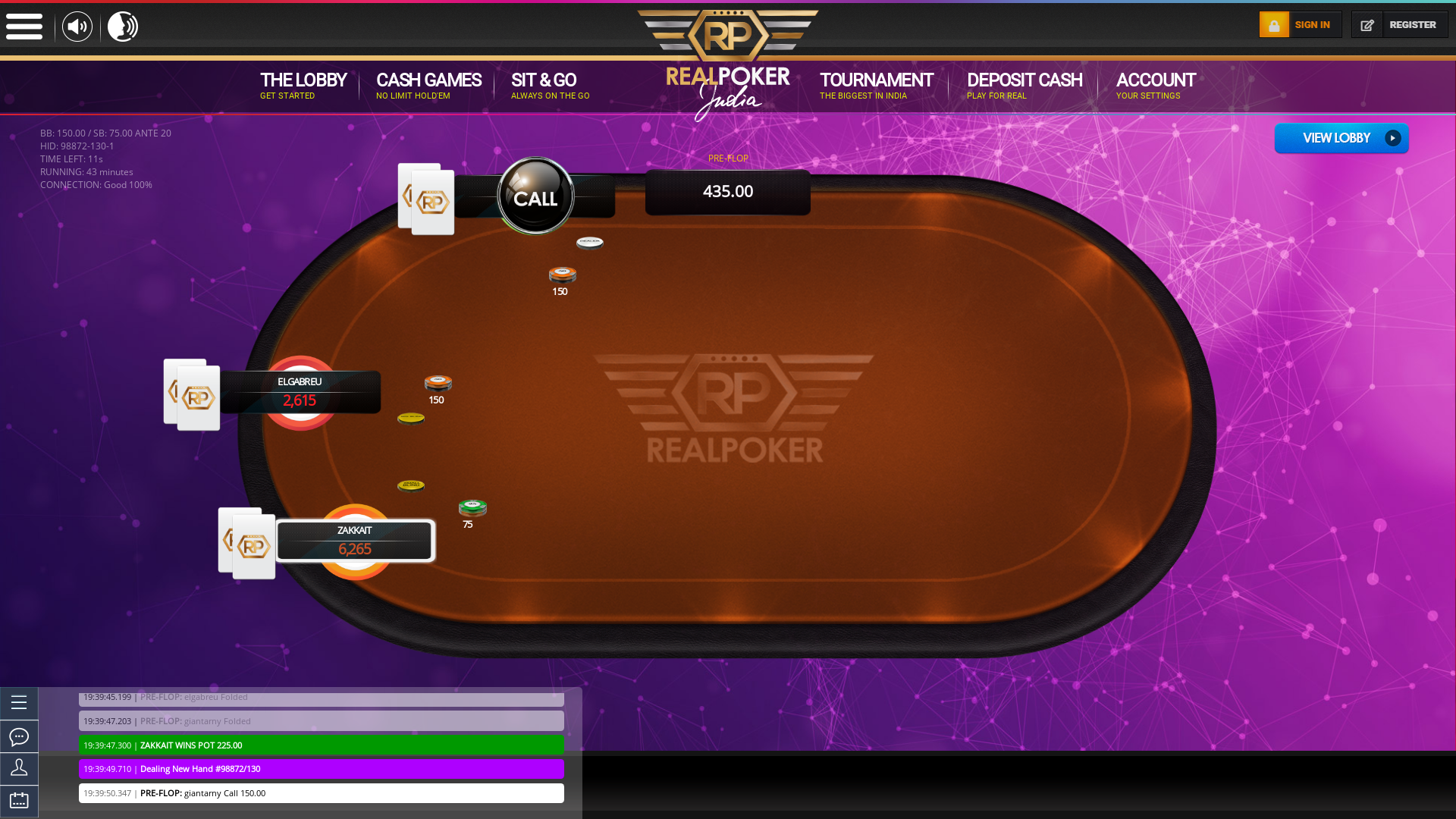 10 player texas holdem table at real poker with the table id 98872
