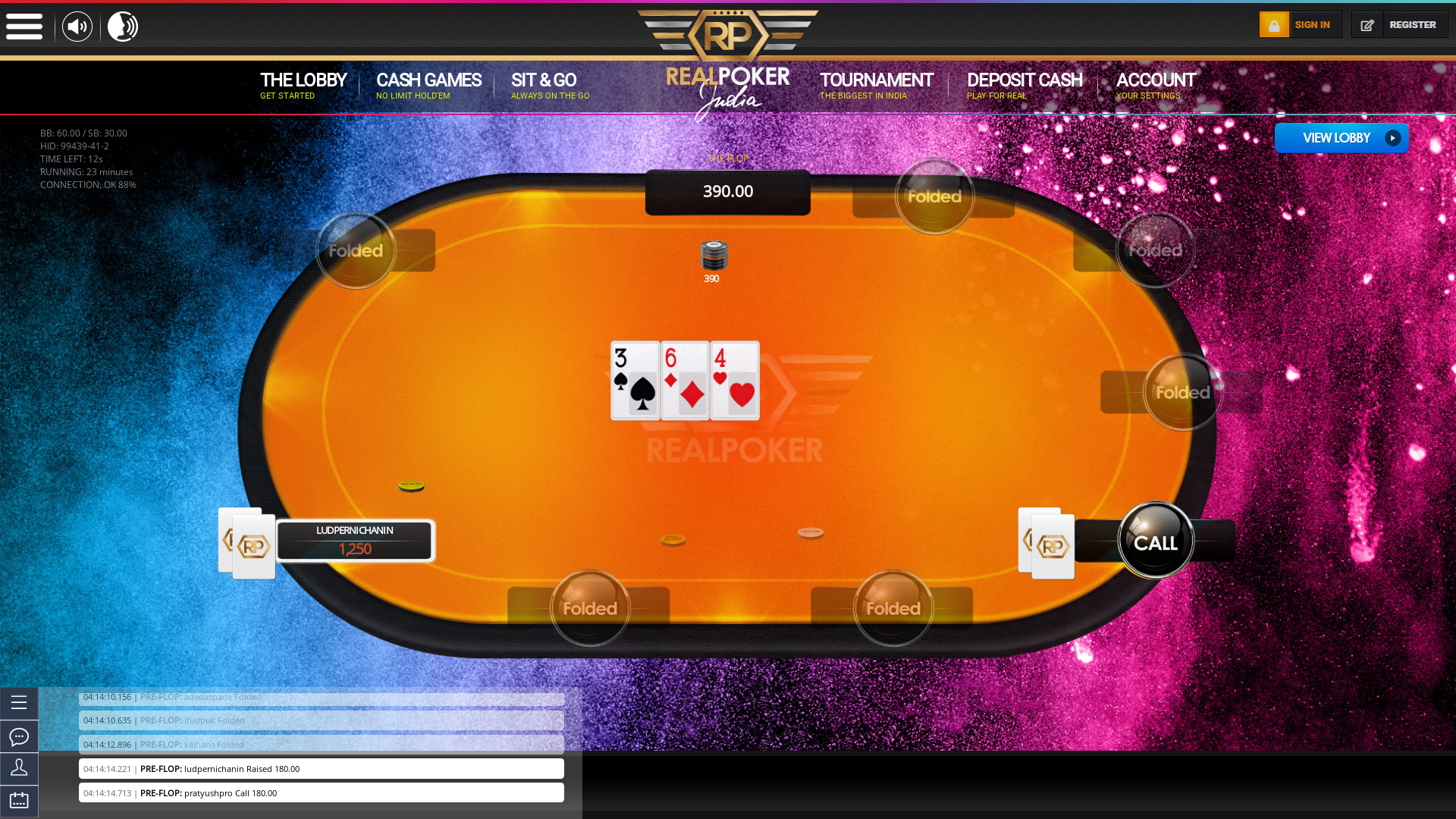 10 player texas holdem table at real poker with the table id 99439