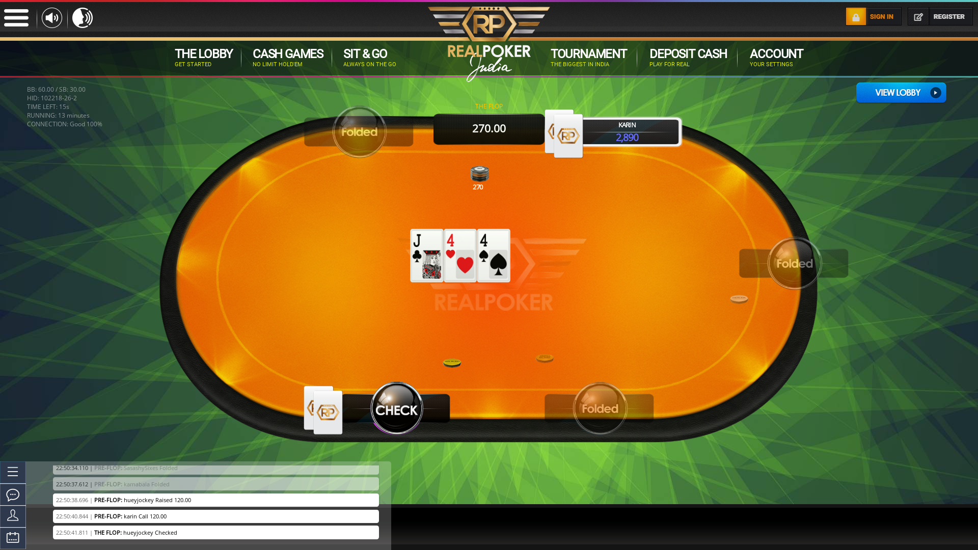 6 player texas holdem table at real poker with the table id 102218