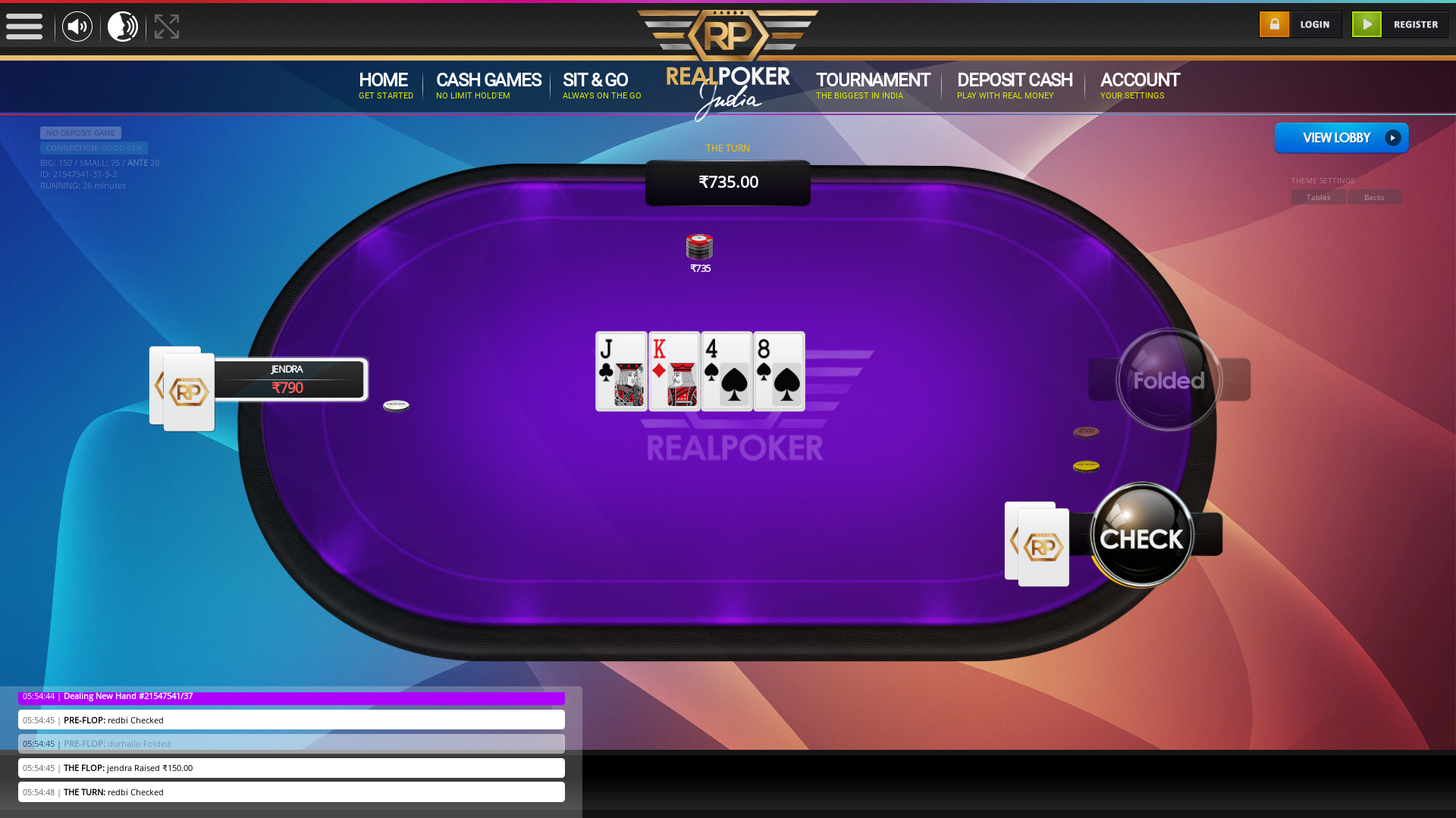 Alipore, Kolkata online poker game on a 10 player table in the 26th minute of the game