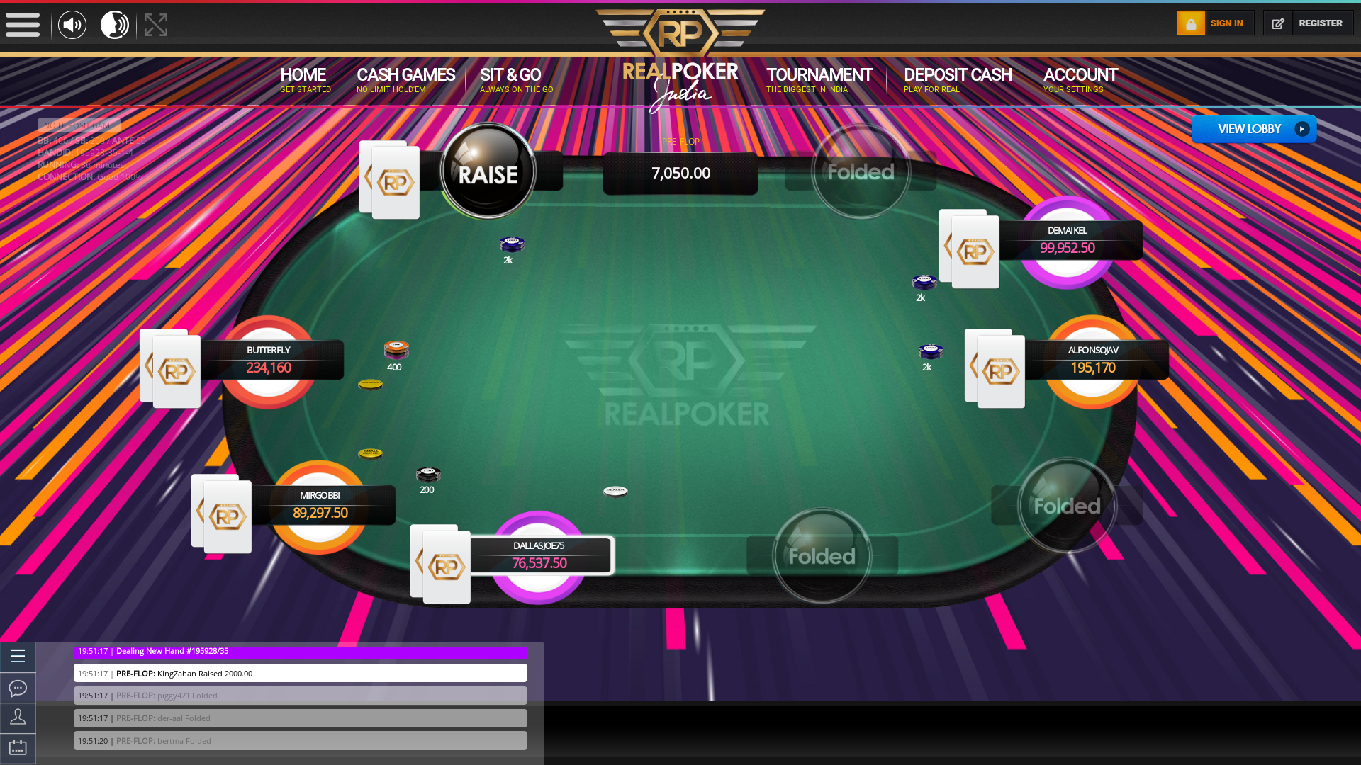 Alipore, Kolkata real poker on a 10 player table in the 36th minute of the game
