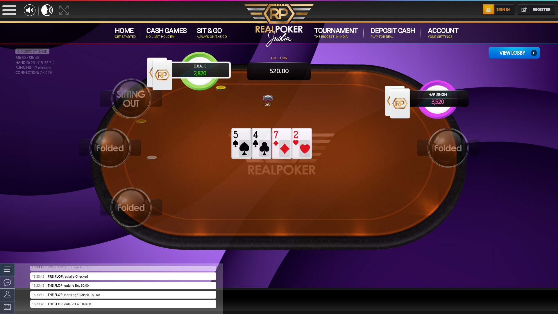 Anderson playing online poker on the Alipore, Kolkata table