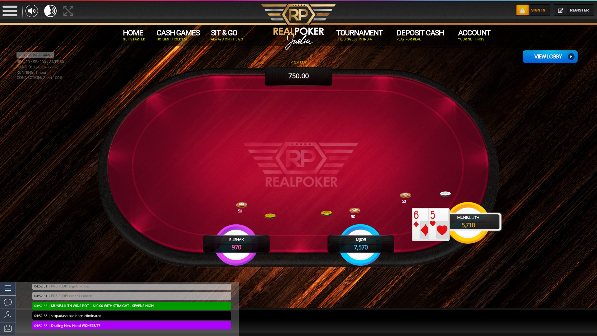 Bandra Mumbai online poker game on a 10 player table in the 62nd minute of the game