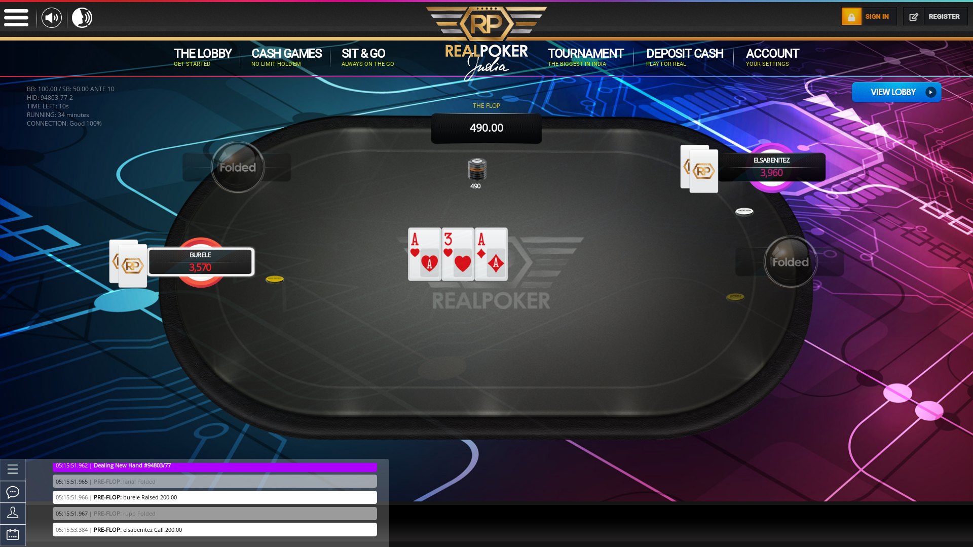 Bardez online poker game on a 10 player table in the 33rd minute of the game