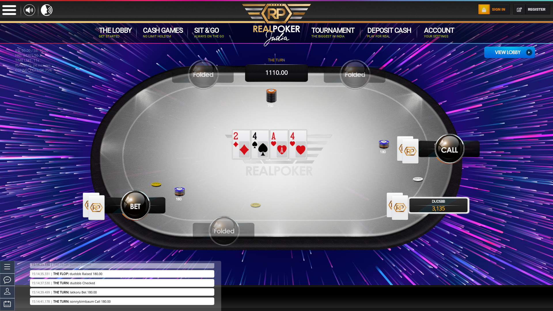 Bardez poker table on a 10 player table in the 24th minute