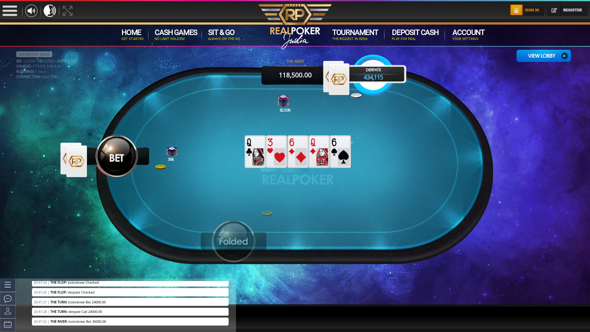 Goa online poker game on a 10 player table in the 90th minute of the game