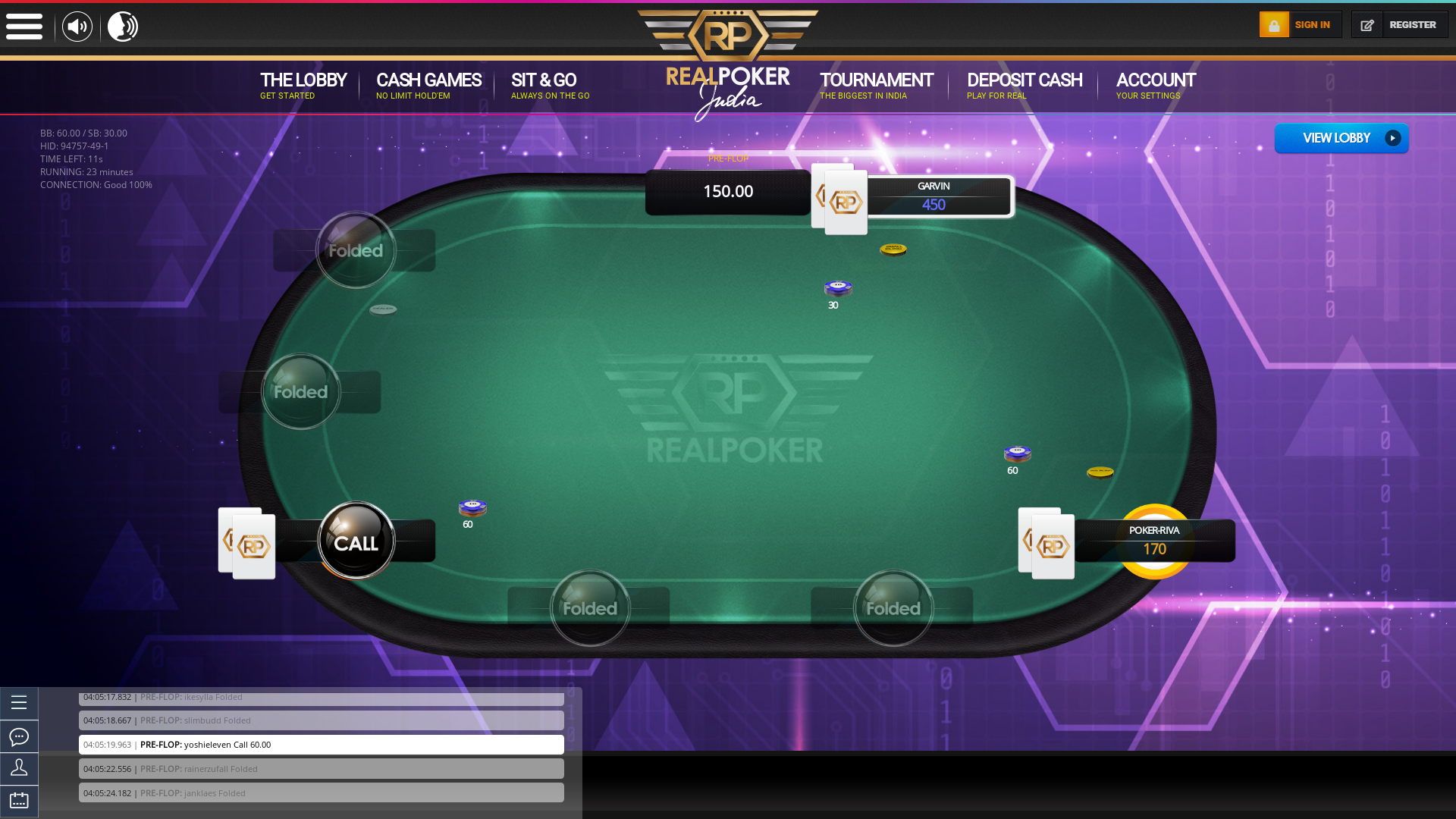 Goa real poker on a 10 player table in the 23rd minute of the match