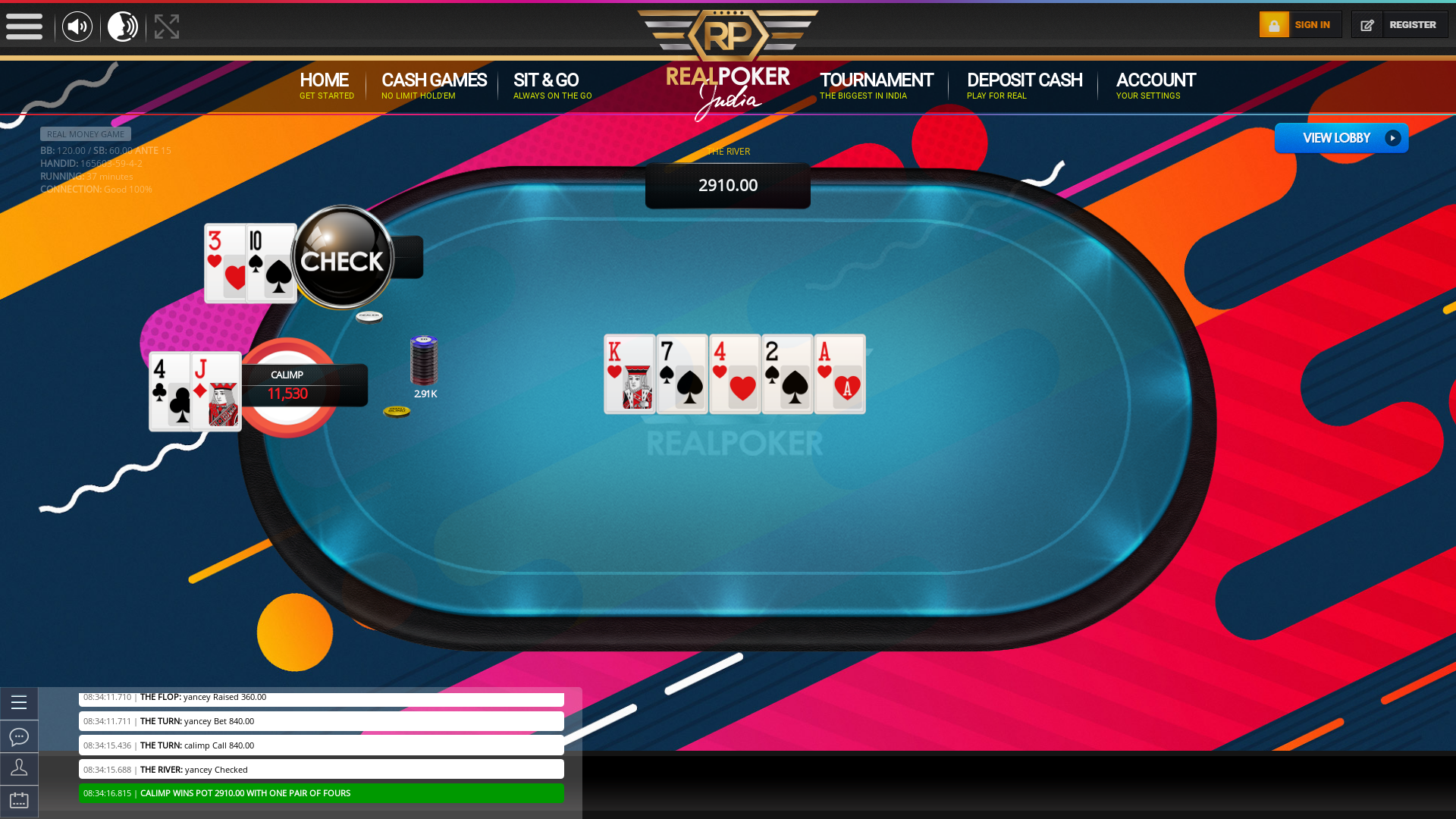 Goa real poker on a 10 player table in the 37th minute of the meeting
