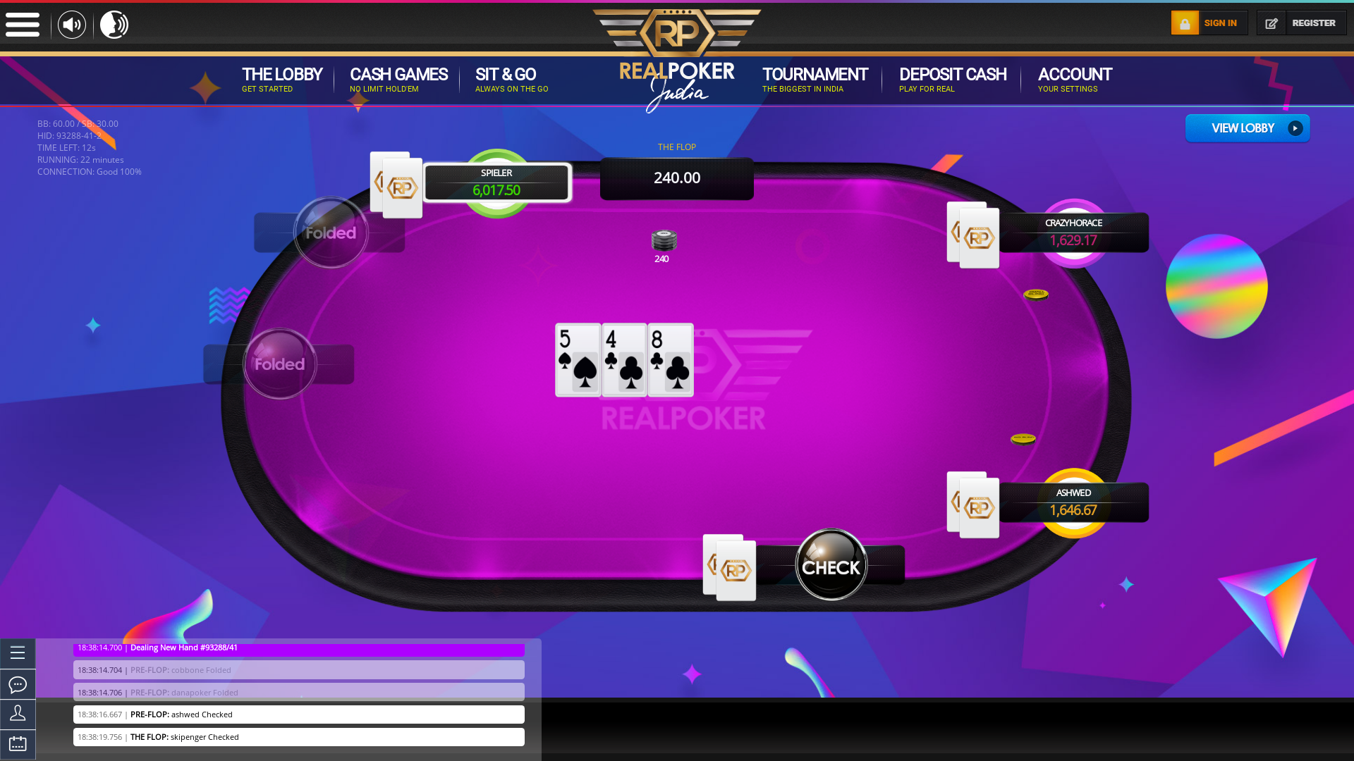 Gurugram poker table on a 10 player table in the 2 game