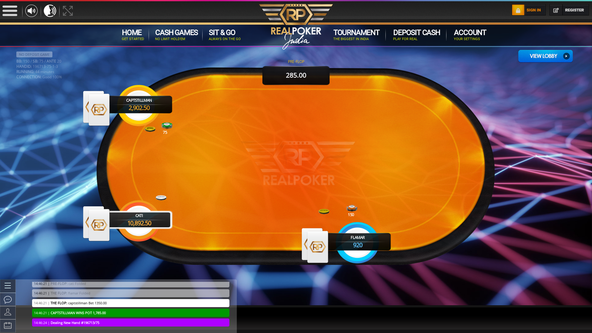 Hebbal, Bangalore online poker game on a 10 player table in the 44th minute