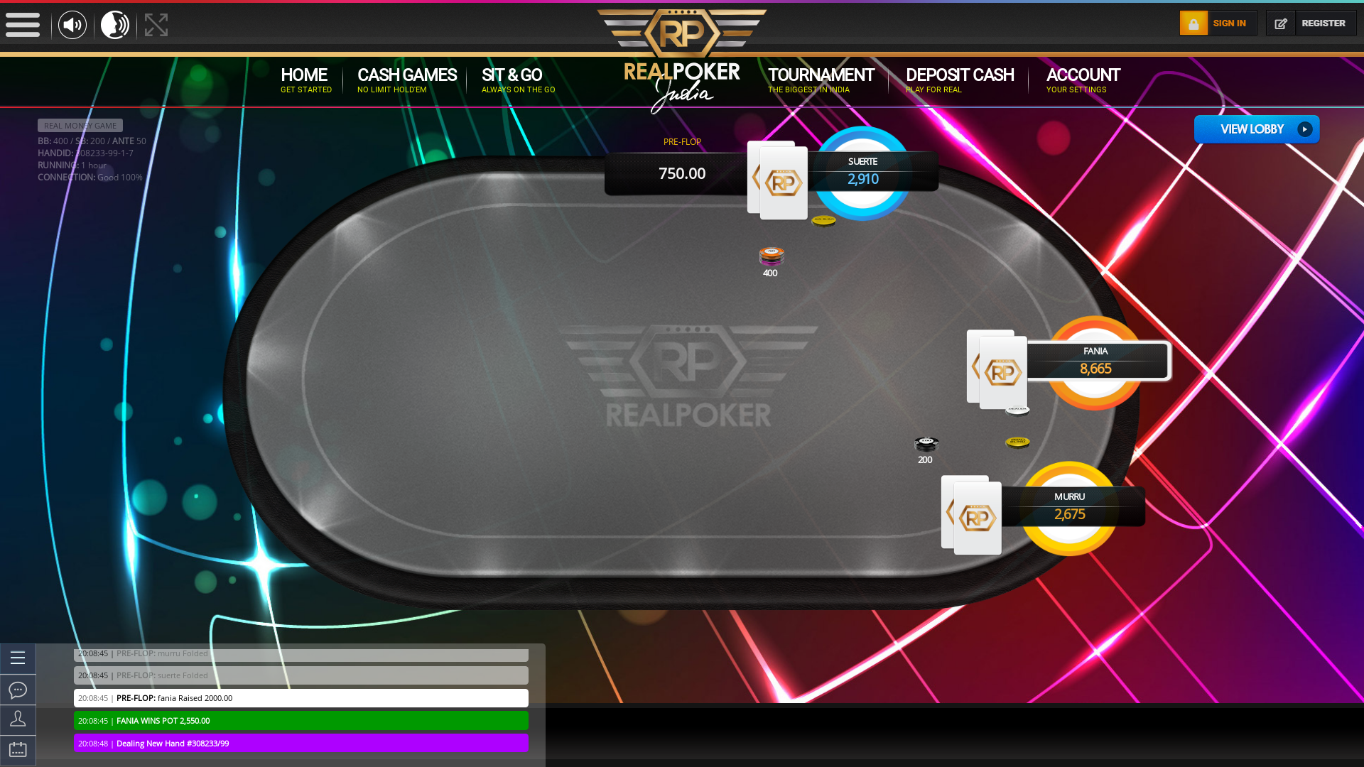Howrah, Kolkata online poker game on a 10 player table in the 62nd minute of the game