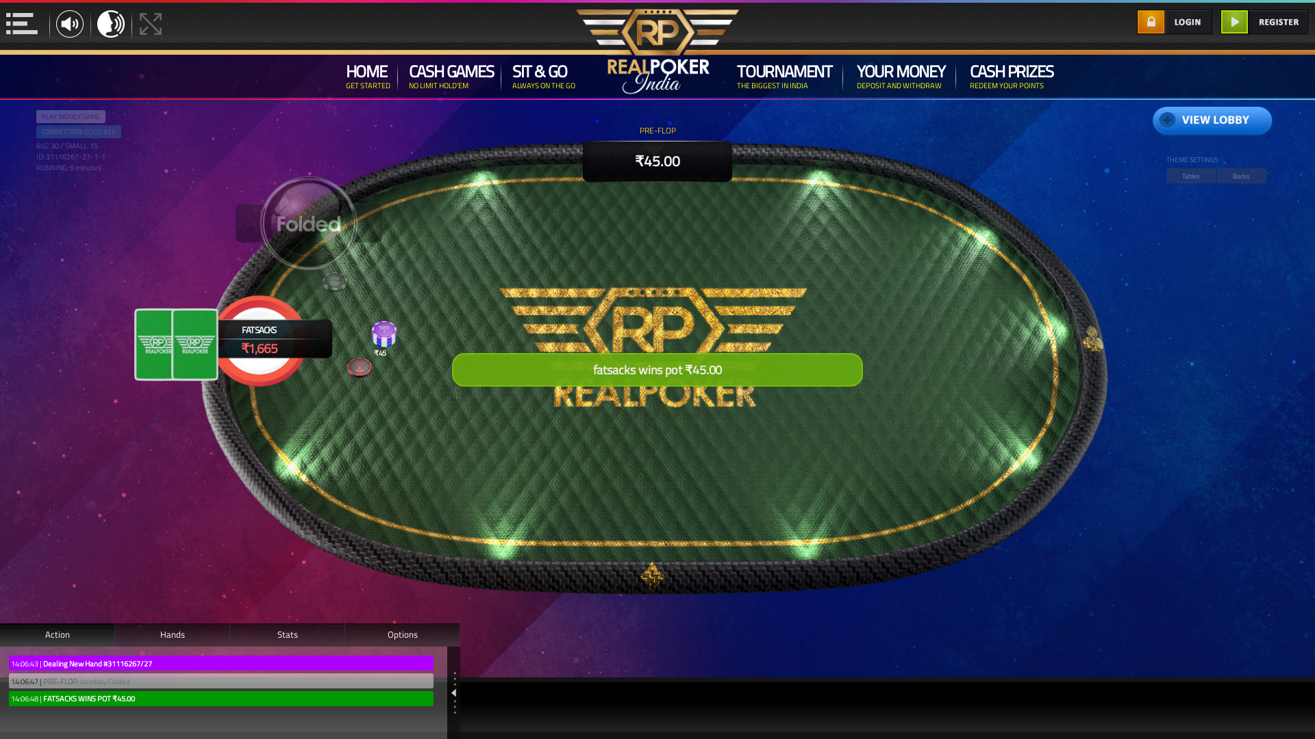 HSR Layout, Bangalore online poker game on a 10 player table in the 9th minute of the game