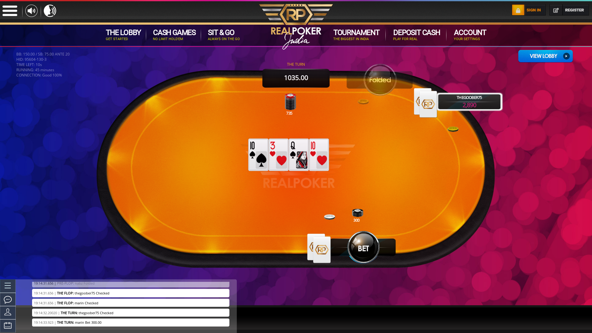 Hyperabad real poker on a 10 player table in the 45th minute