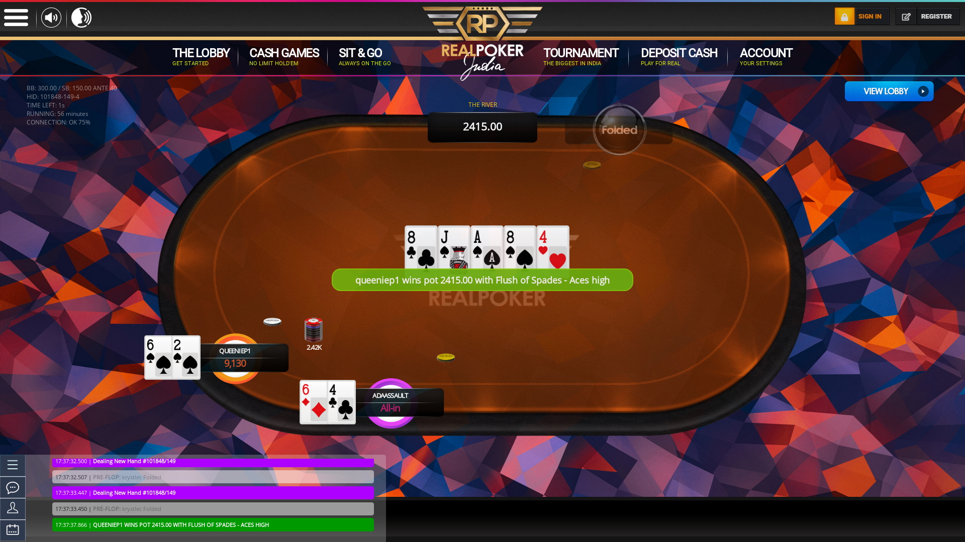 Indian 10 player poker in the 56th minute