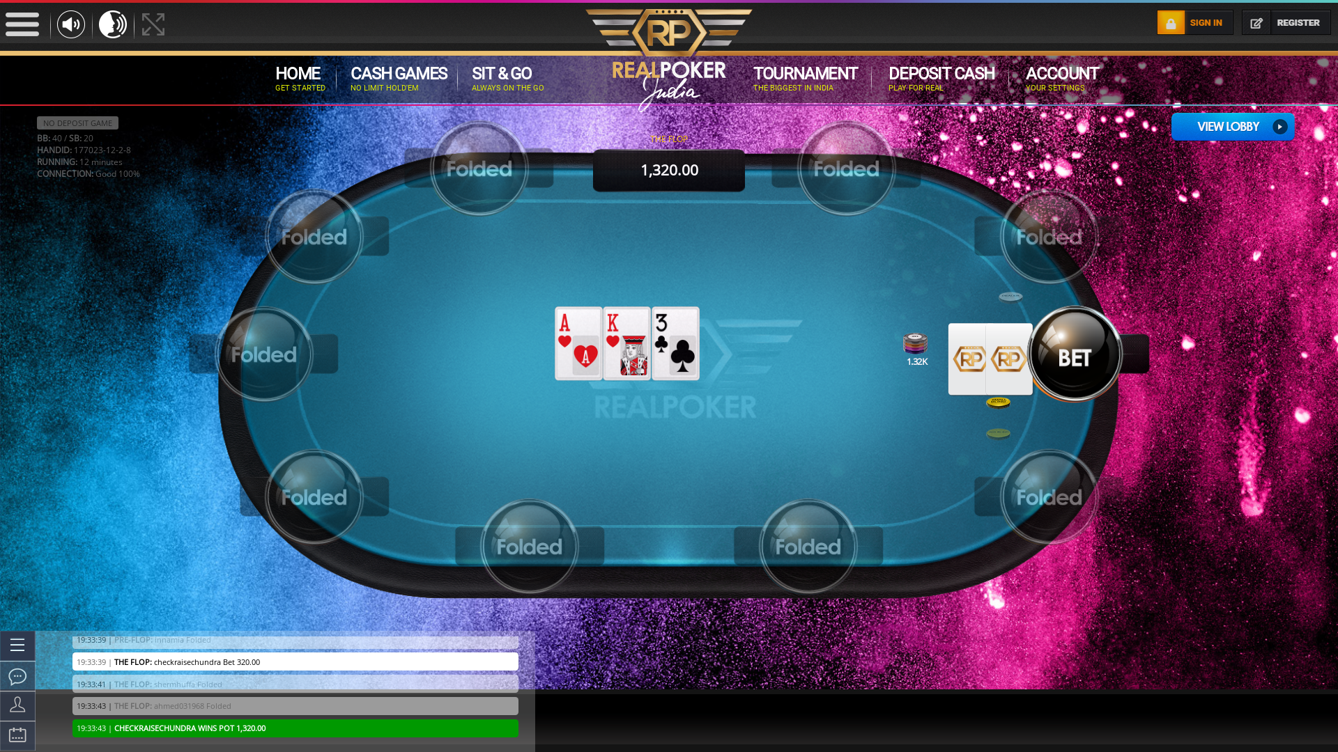 Indian online poker on a 10 player table in the 11th minute match up