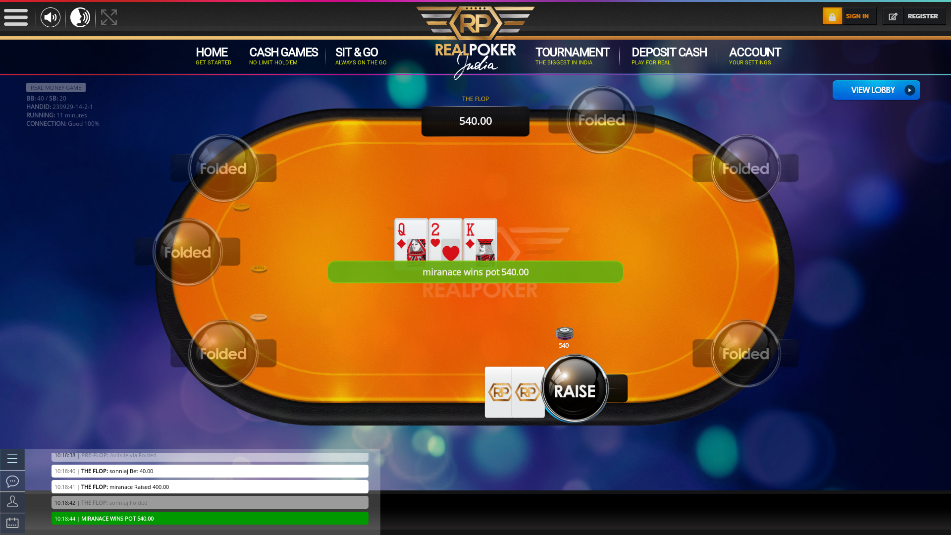 Indian online poker on a 10 player table in the 11th minute match up