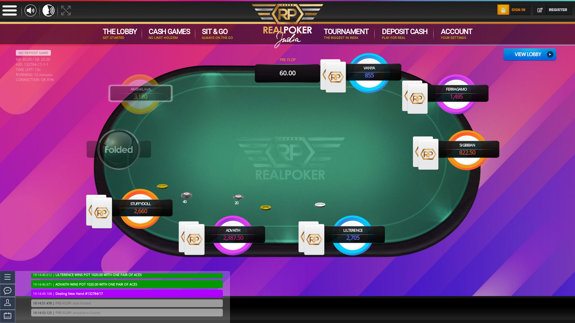 Indian online poker on a 10 player table in the 12th minute match up