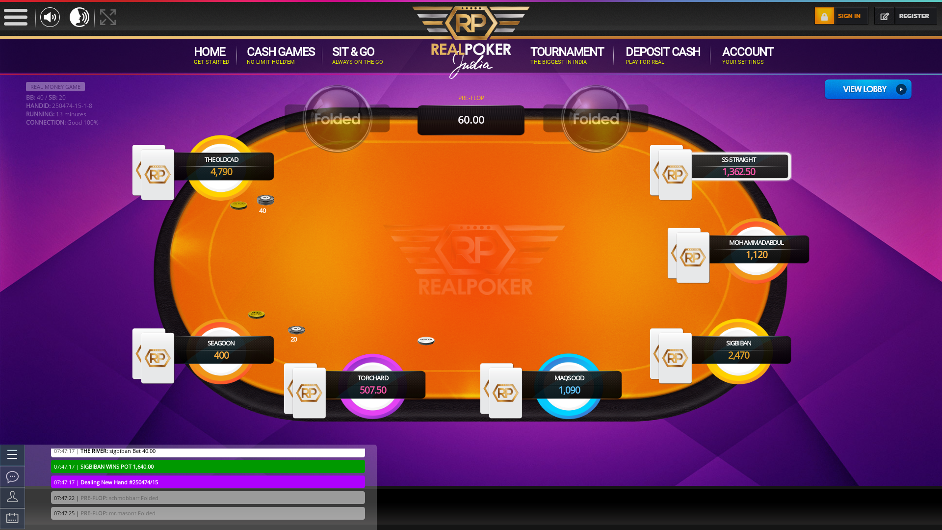 Indian online poker on a 10 player table in the 13th minute match up