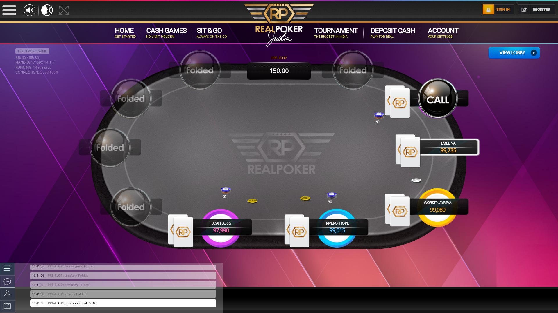 Indian online poker on a 10 player table in the 14th minute match up