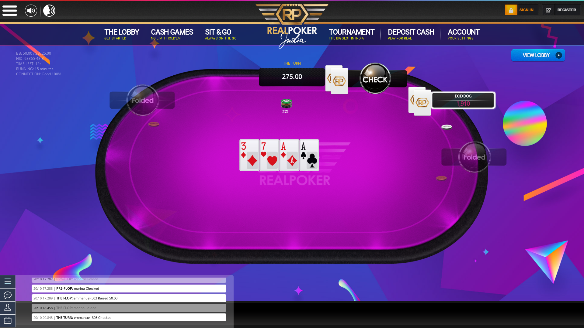 Indian online poker on a 10 player table in the 15th minute match up