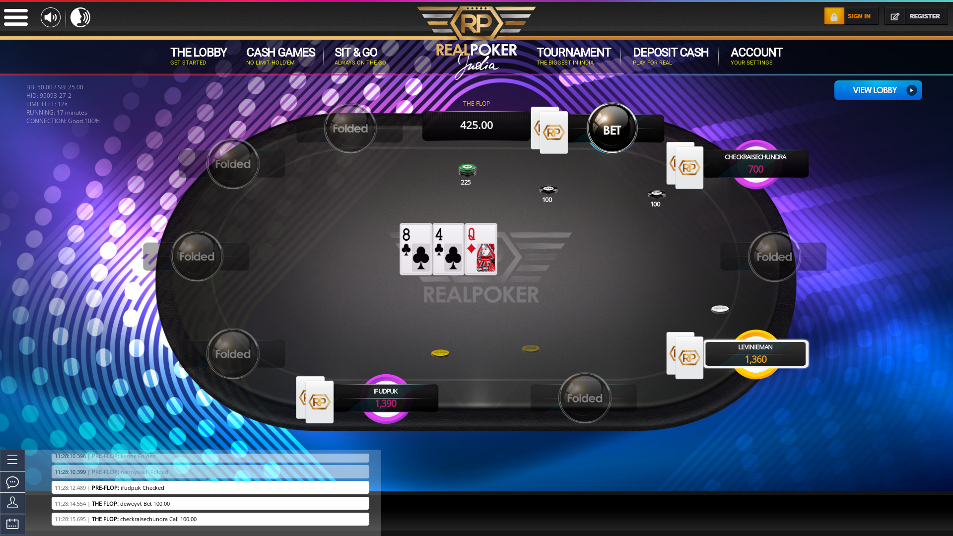 Indian online poker on a 10 player table in the 16th minute match up