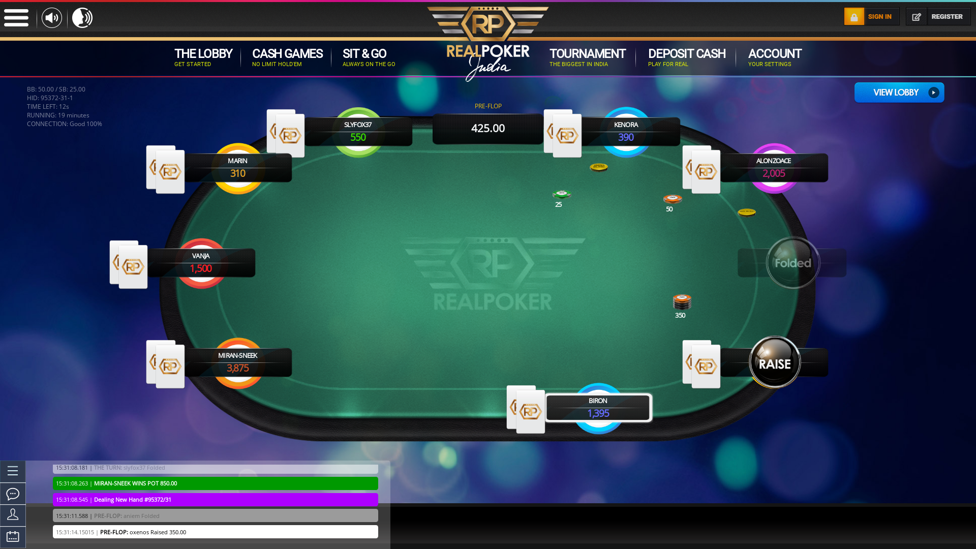 Indian online poker on a 10 player table in the 19th minute match up