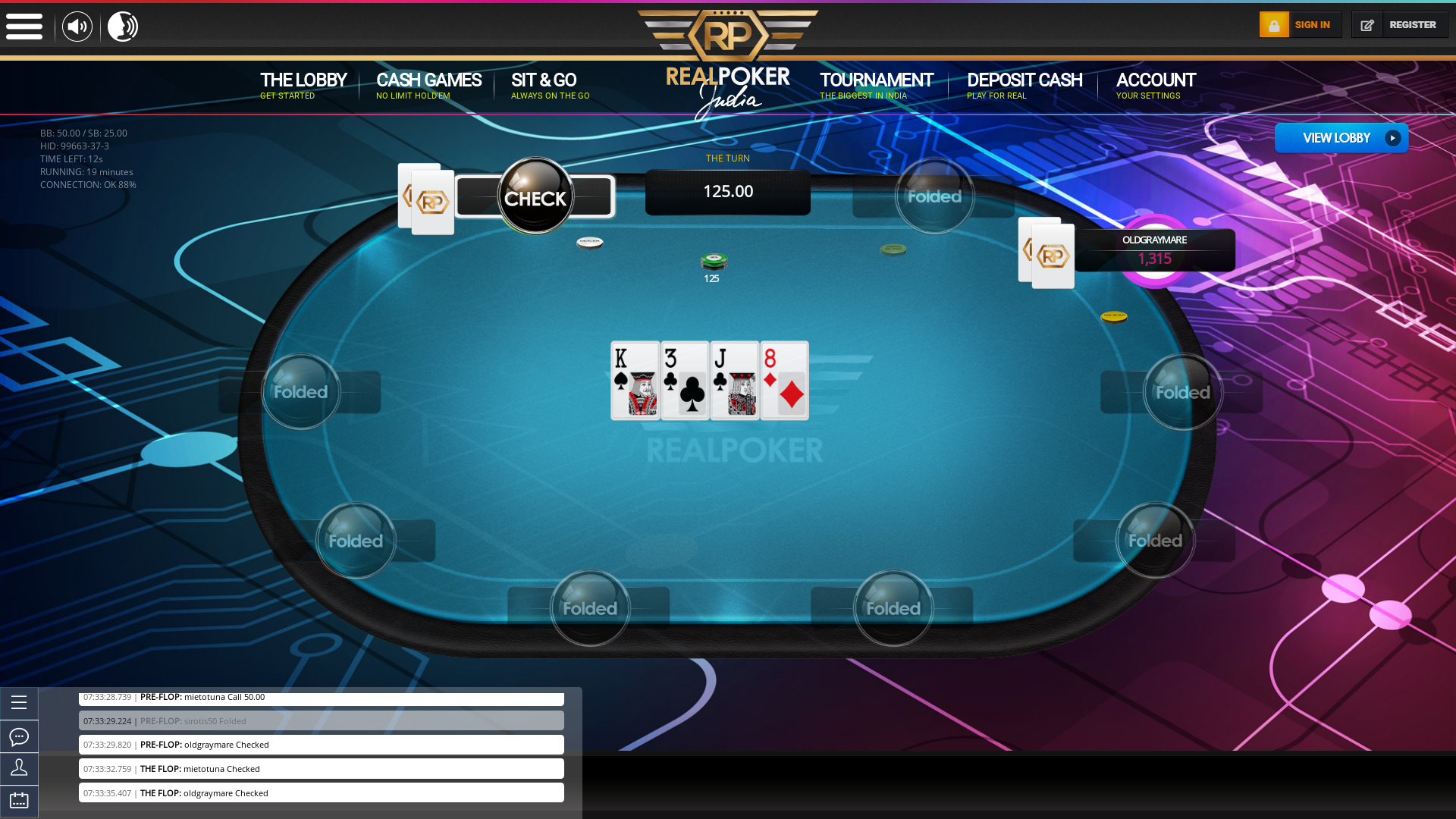 Indian online poker on a 10 player table in the 19th minute match up